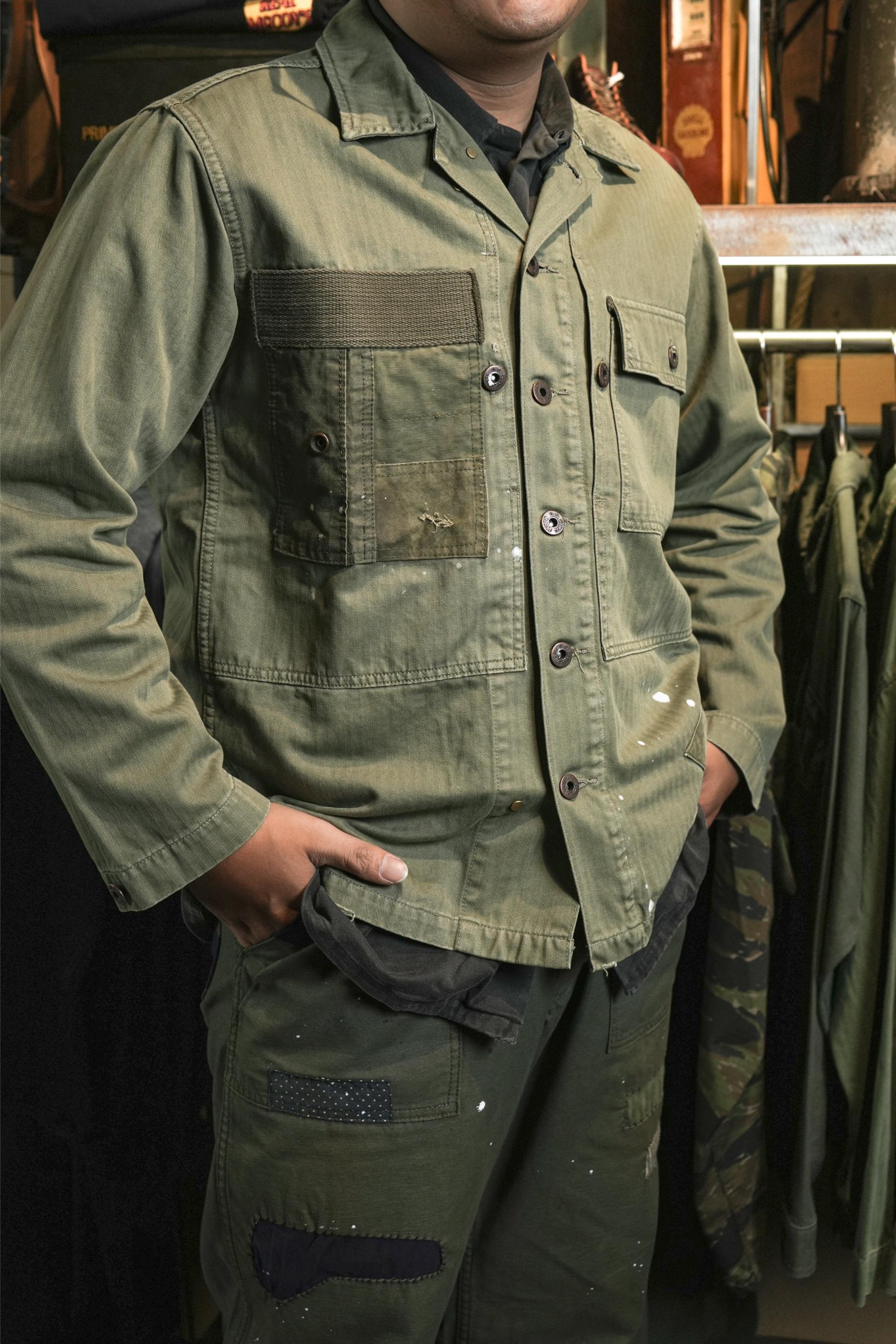 COTTON HBT P-44 USMC JACKET WITH PATCHWORK - GREEN