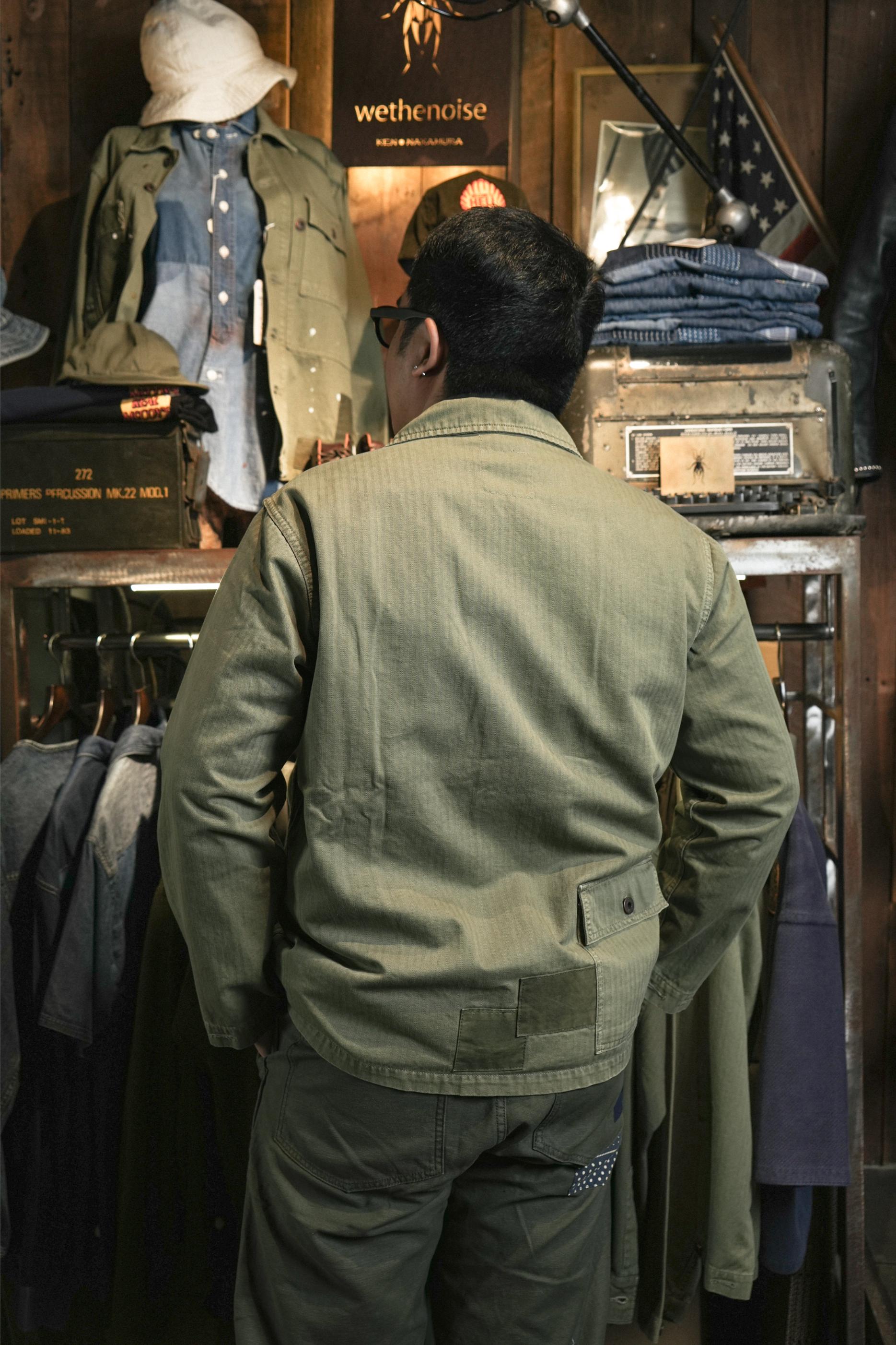COTTON HBT P-44 USMC JACKET WITH PATCHWORK - GREEN