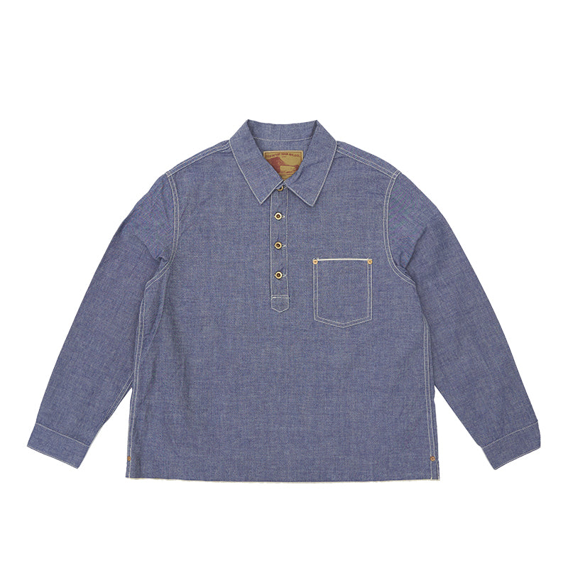 F3487 CHAMBRAY PULL OVER SHIRT - BLUE