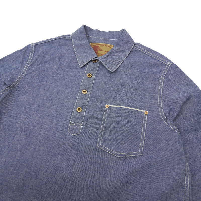 F3487 CHAMBRAY PULL OVER SHIRT - BLUE