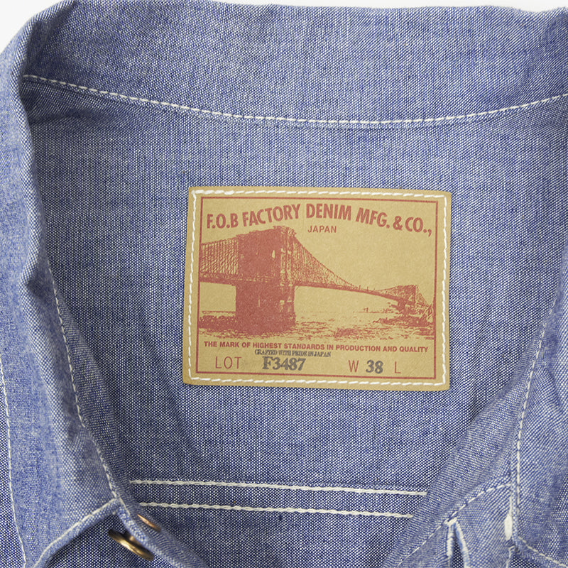 F3487 CHAMBRAY PULL OVER SHIRT - BLUE