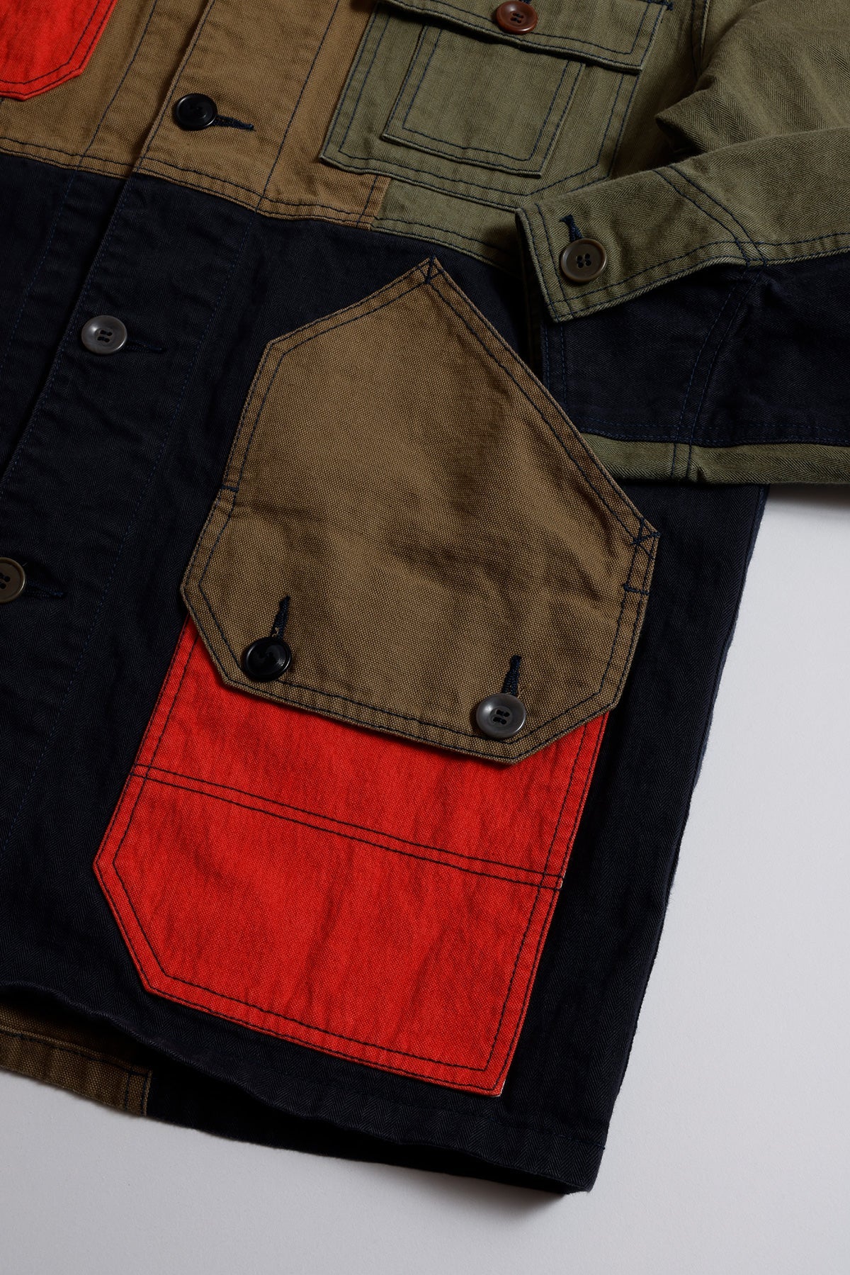 PATCHWORK COVERALL JACKET RINSE (FA26) - KHAKI