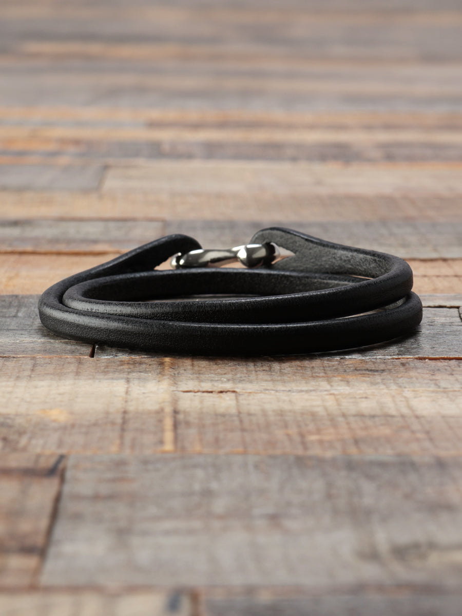 FN-GLB-102 DOUBLE WRAP LEATHER BRACELET - BLACK