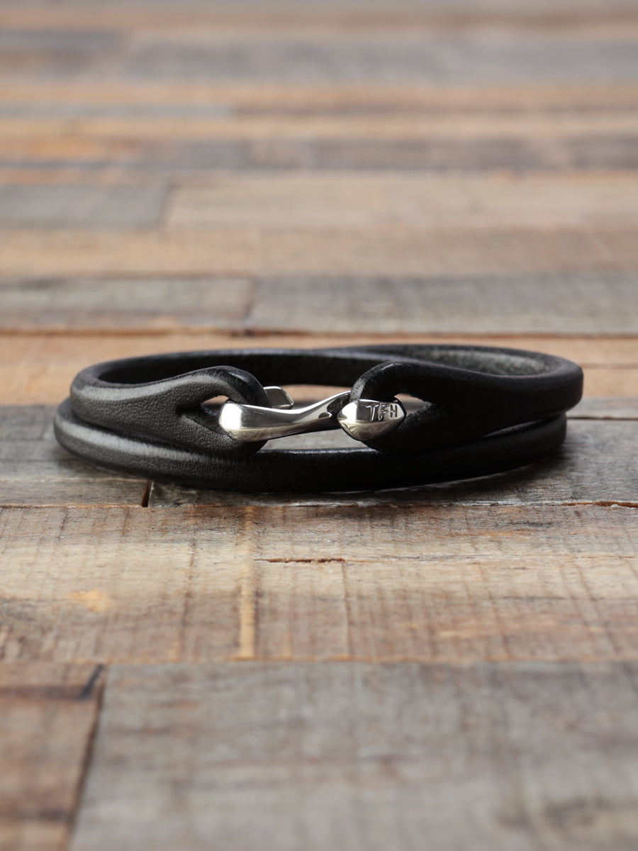 FN-GLB-102 DOUBLE WRAP LEATHER BRACELET - BLACK