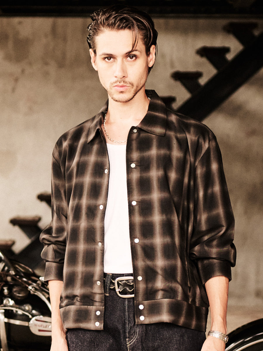 FN-OJ-R003 TENCEL OMBRE WESTERN JACKET  - BLACK