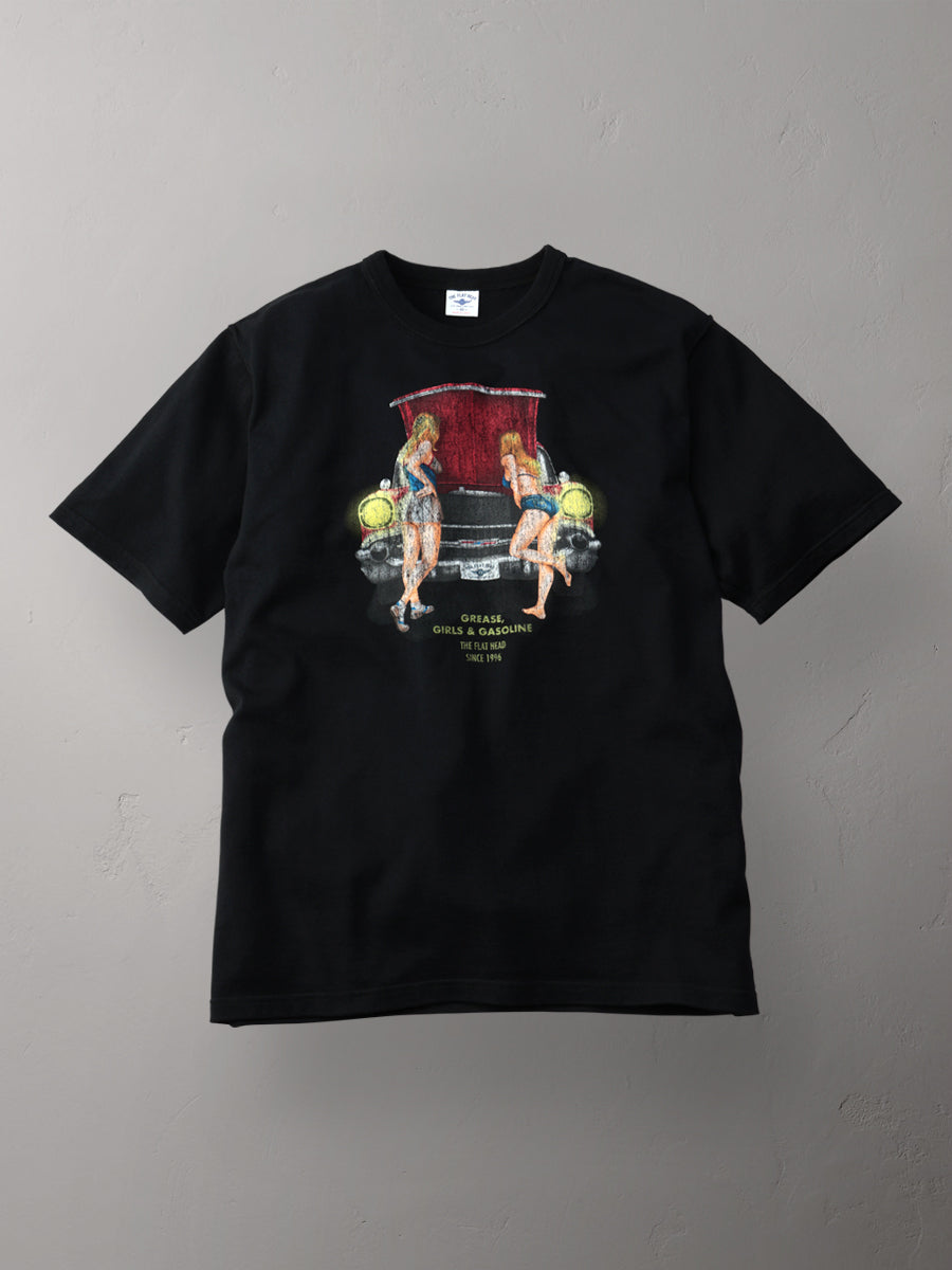 FN-TMC-104 T-SHIRT - GREASE , GIRLS & GASOLINE - BLACK