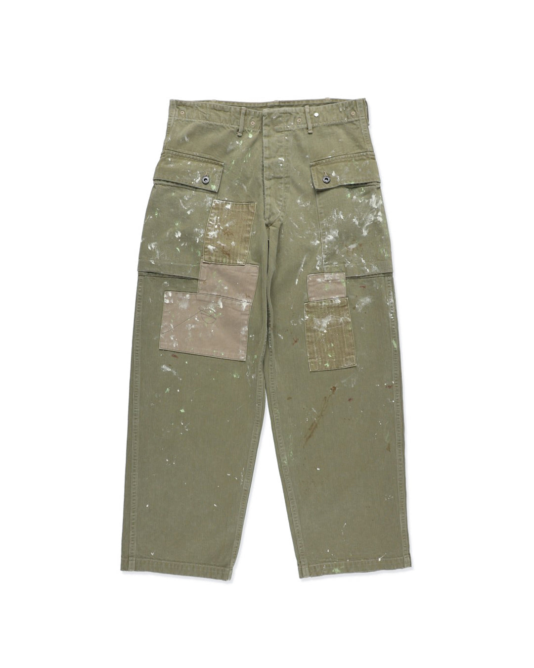 PAINT STAINED USMC P-44 HBT TROUSERS - PAINT STAINED OD