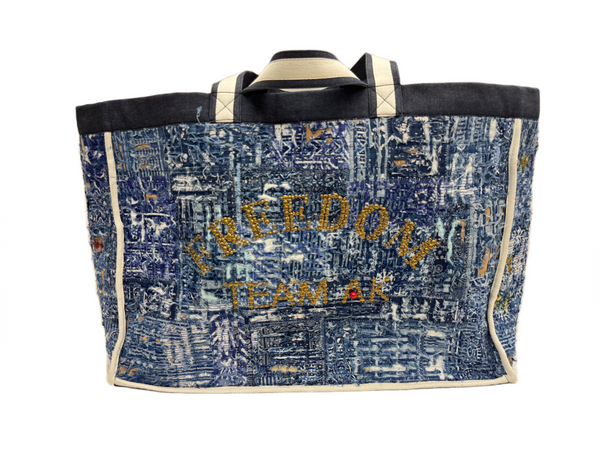AK/PR/LOT3/ACC/035 The XXL Denim All-Over Distressed Boro Tote - BLUE