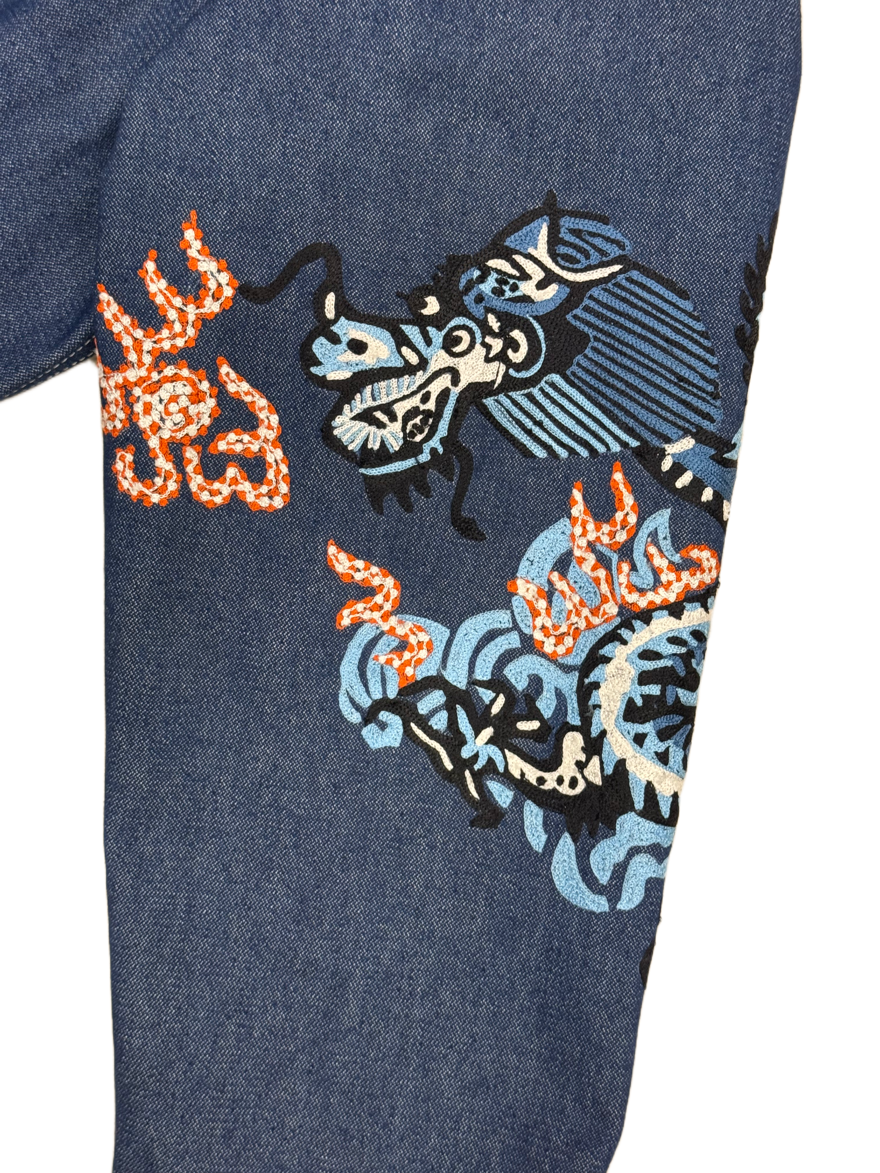 AK/PR/LOT3/JKT/051 AK OG Tribal Dragon & Tiger Denim Souvenir Jacket  - BLUE