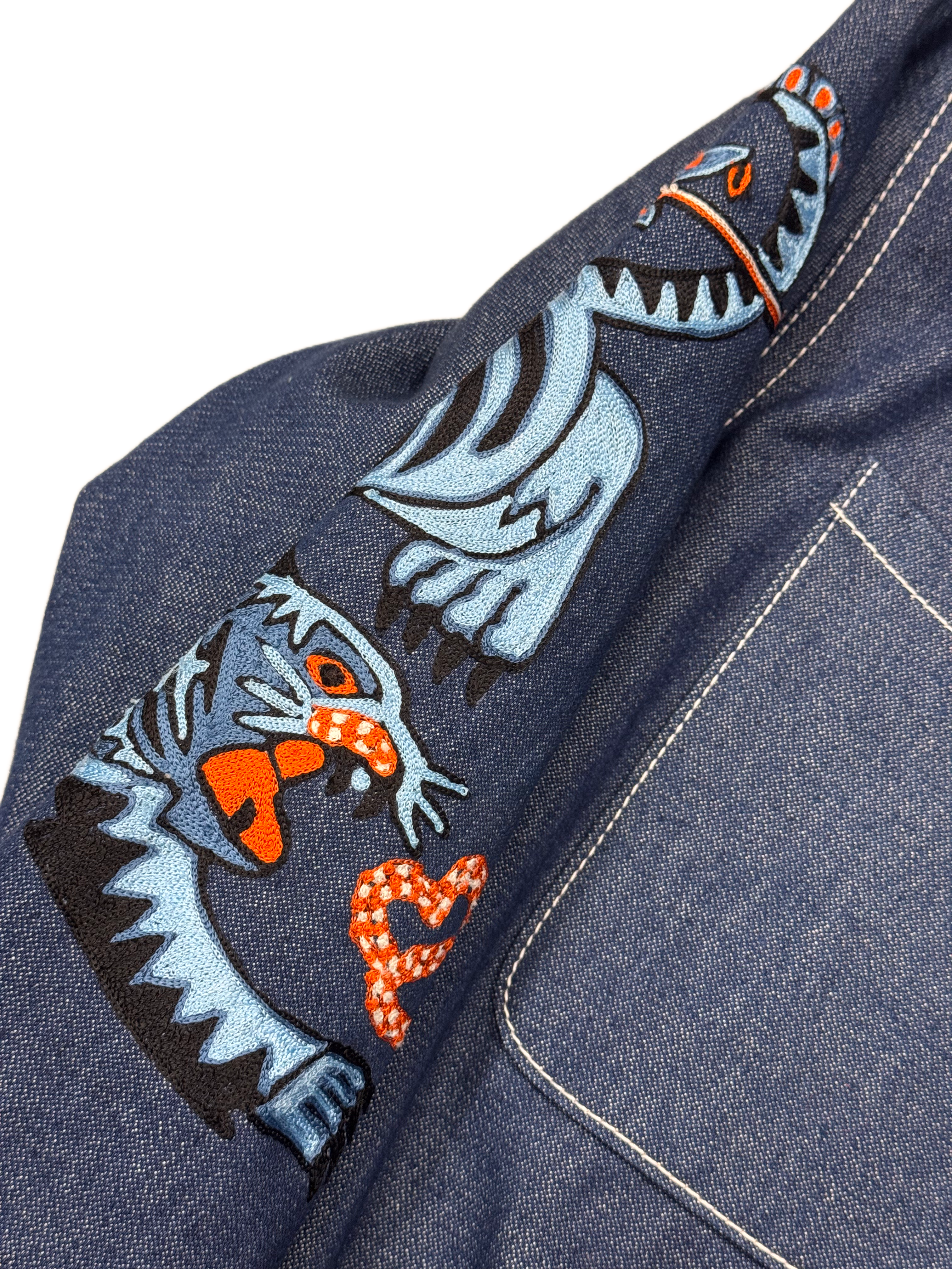 AK/PR/LOT3/JKT/051 AK OG Tribal Dragon & Tiger Denim Souvenir Jacket  - BLUE