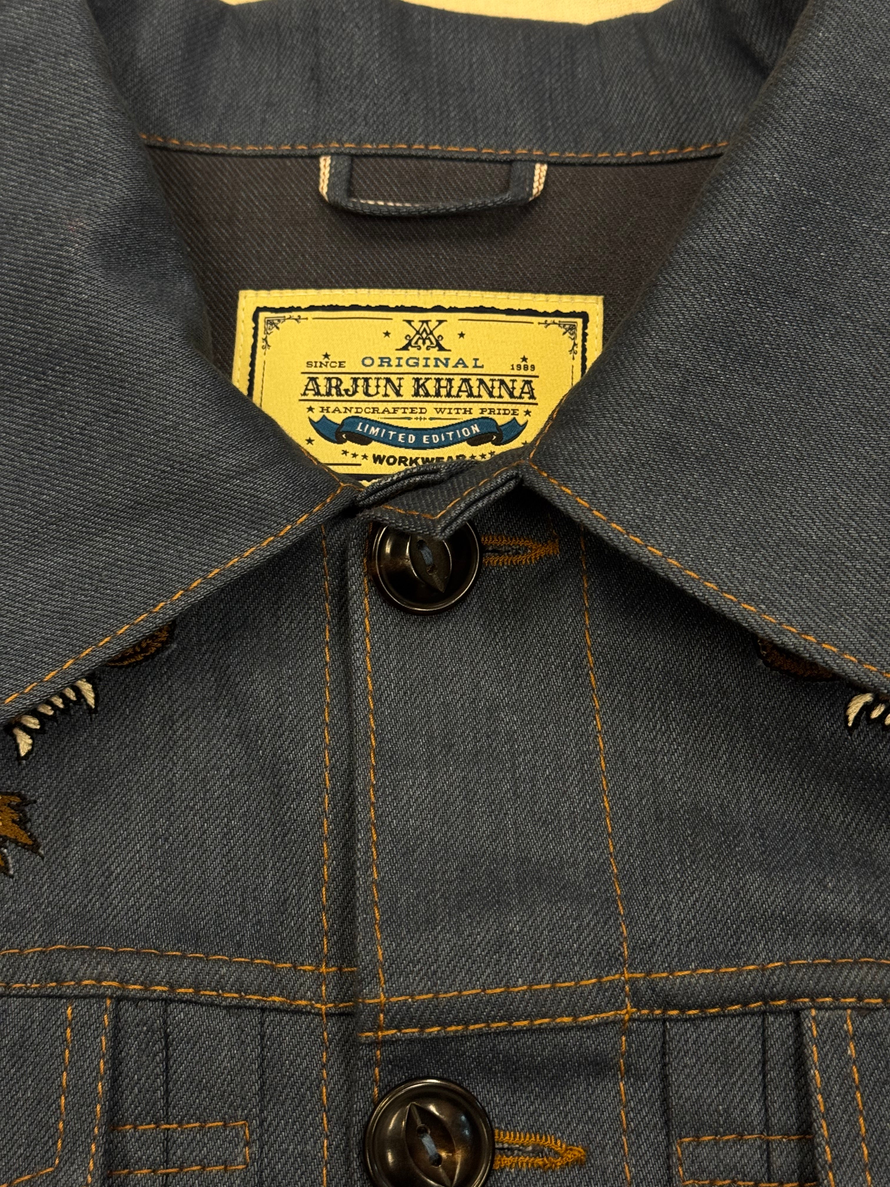 AK/PR/LOT3/JKT/050 Biker Vent Pleated Dragon Bomber Jacket in Japanse Selvedge Denim  - BLUE
