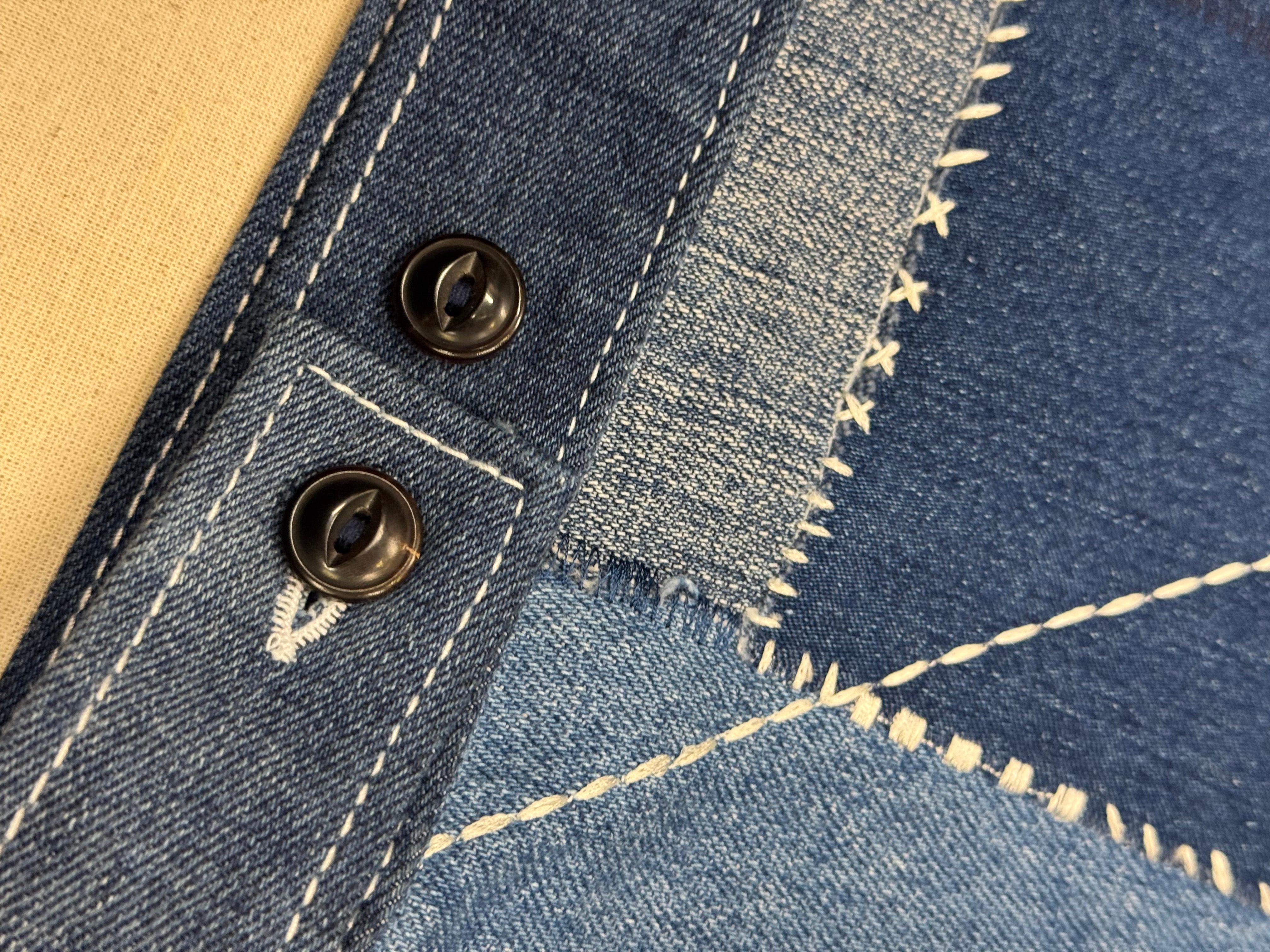 AK/PR/LOT3/JKT/049 Patchwork Denim Bomber TruckerJacket with Rust Head Mosaic Poenix - BLUE