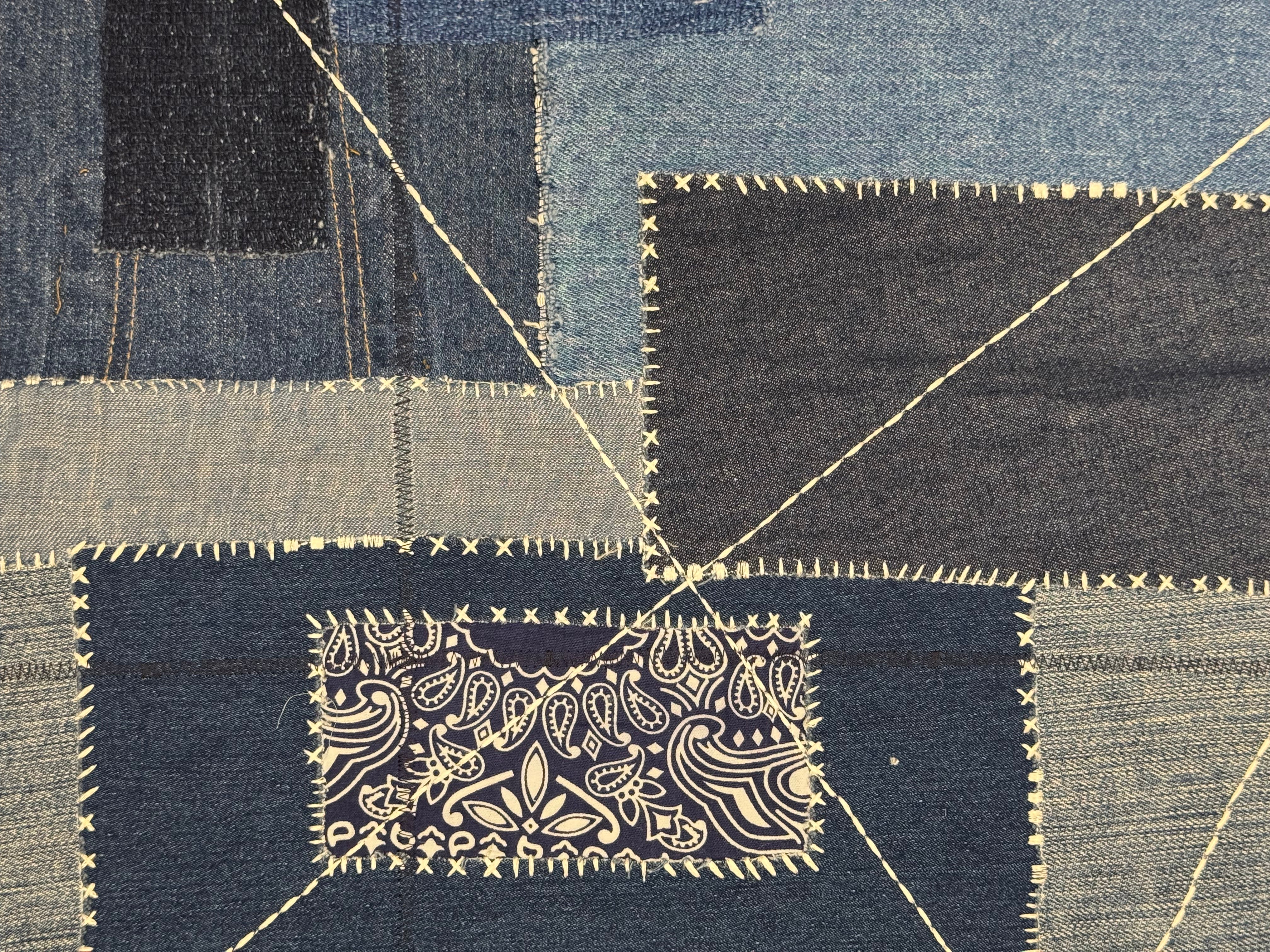 AK/PR/LOT3/JKT/049 Patchwork Denim Bomber TruckerJacket with Rust Head Mosaic Poenix - BLUE