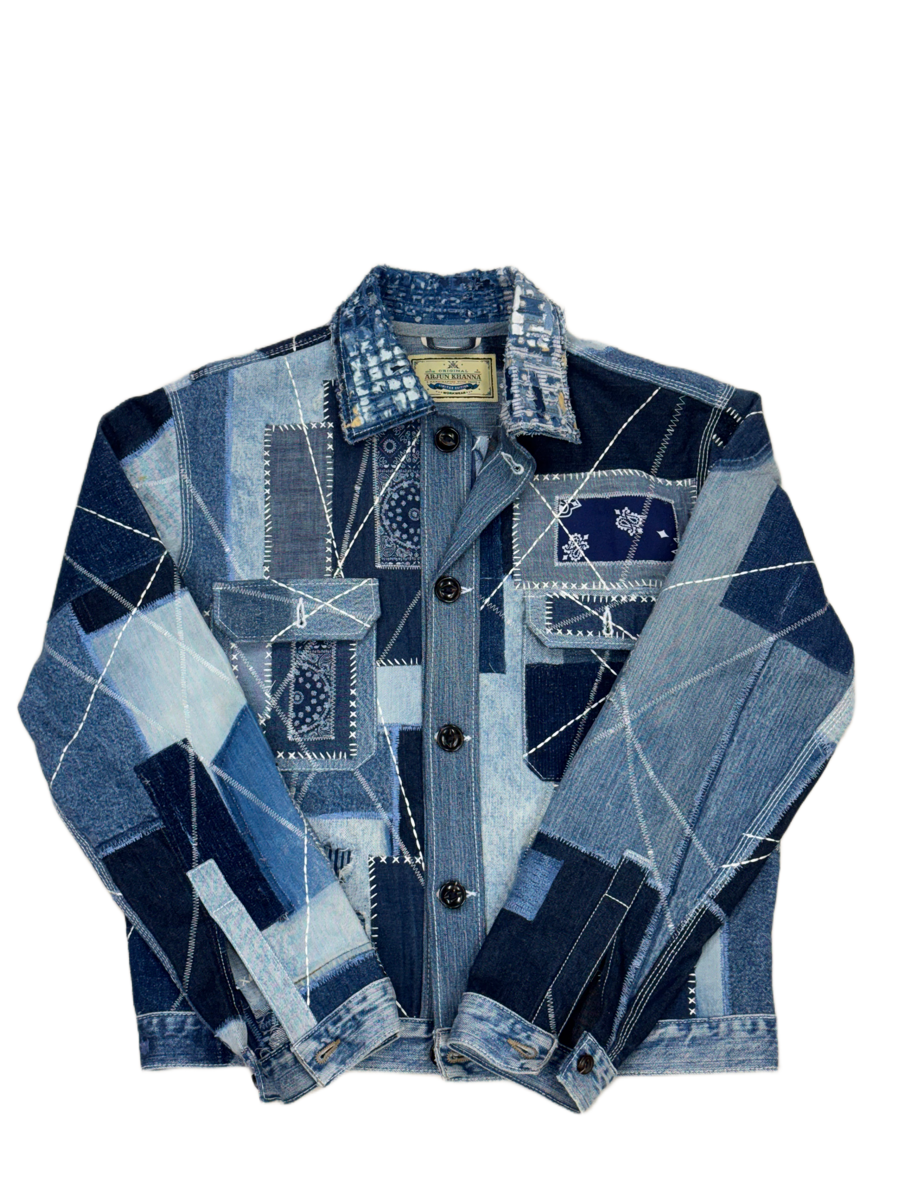 AK/PR/LOT3/JKT/046 All-Over Patchwork, Boro & Sashiko Denim Jacket - BLUE