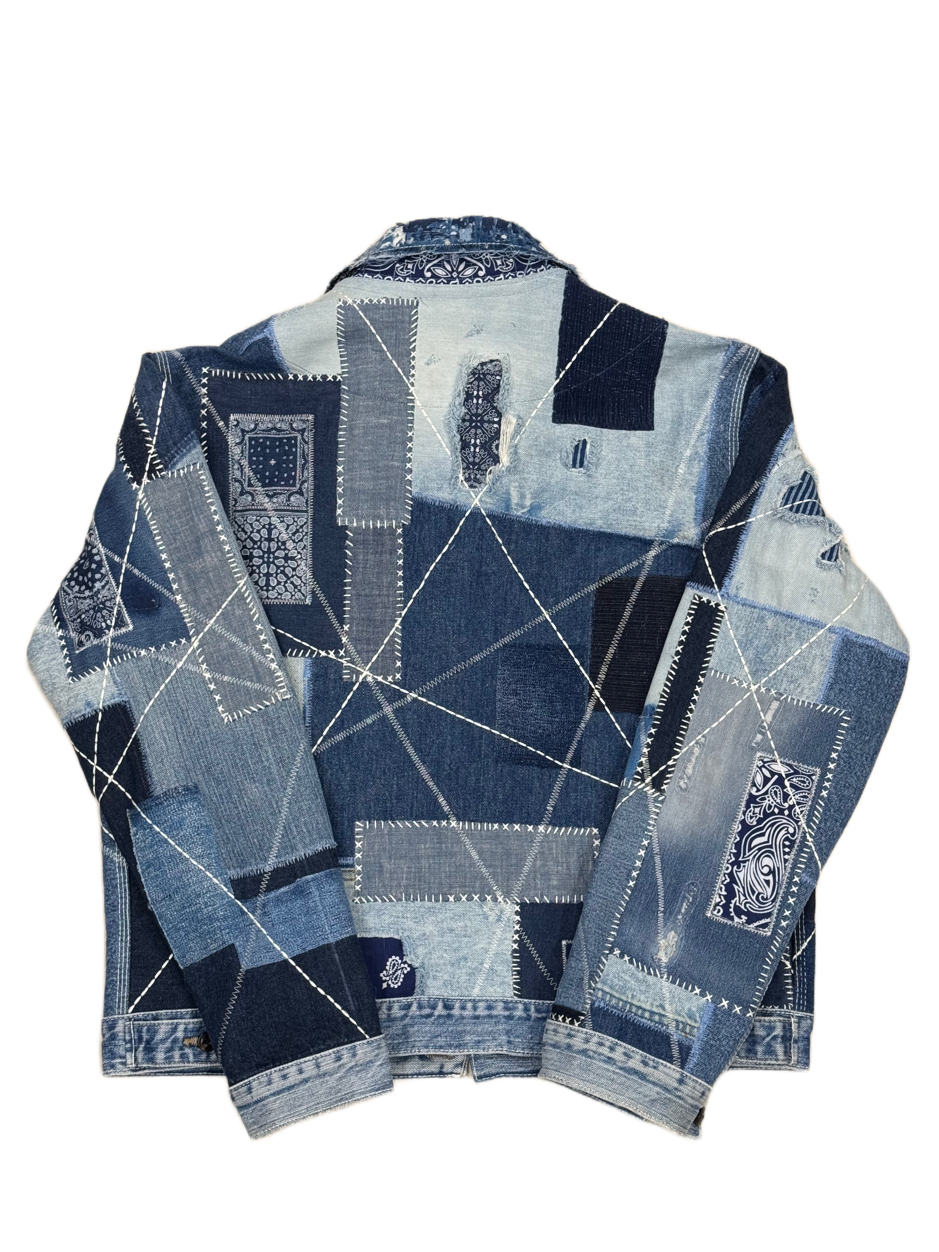 AK/PR/LOT3/JKT/046 All-Over Patchwork, Boro & Sashiko Denim Jacket - BLUE
