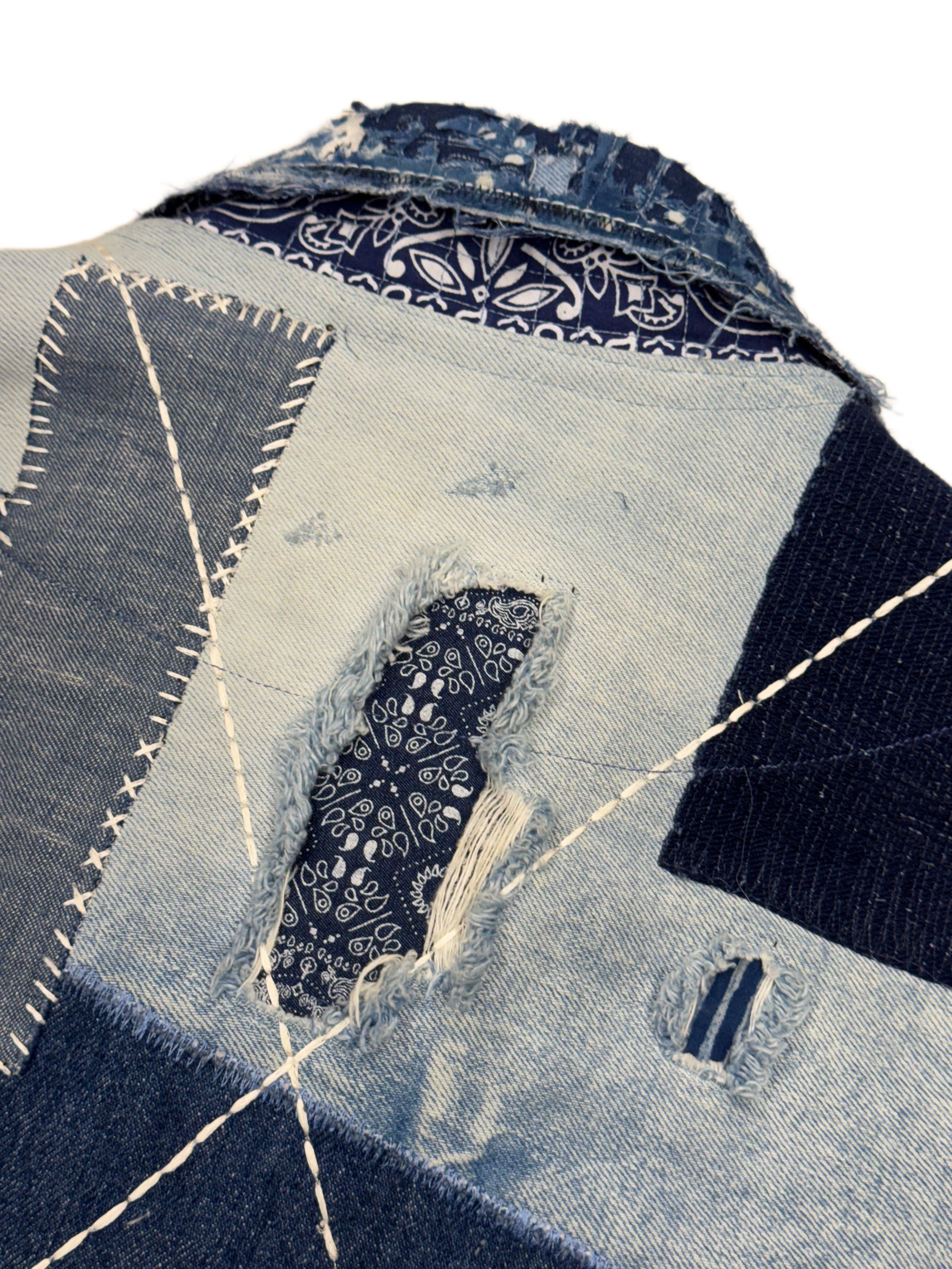 AK/PR/LOT3/JKT/046 All-Over Patchwork, Boro & Sashiko Denim Jacket - BLUE