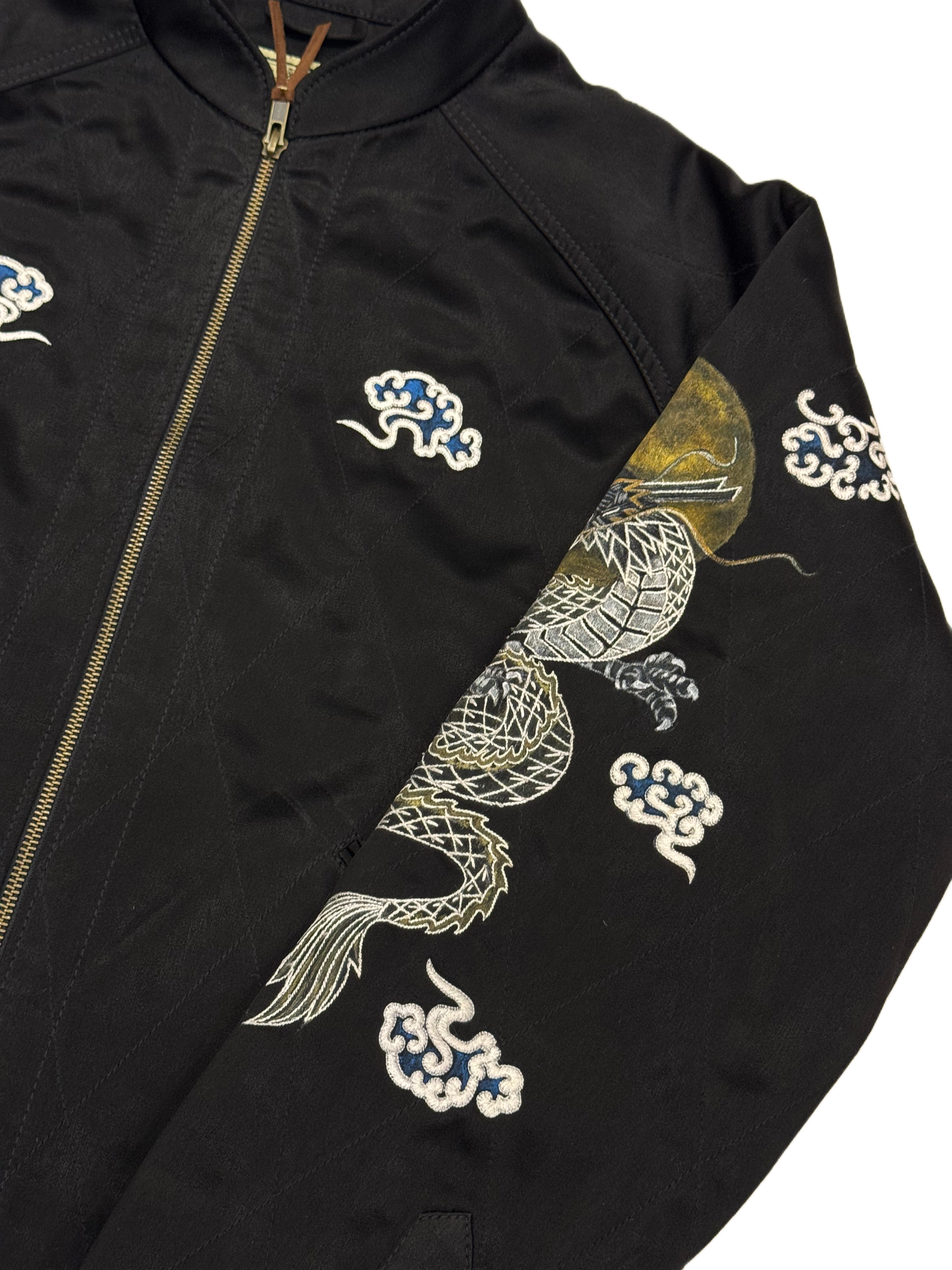 AK/PR/LOT3/JKT/054 Black Satin Hand Painted Dragon Souvenir Jacket - BLACK