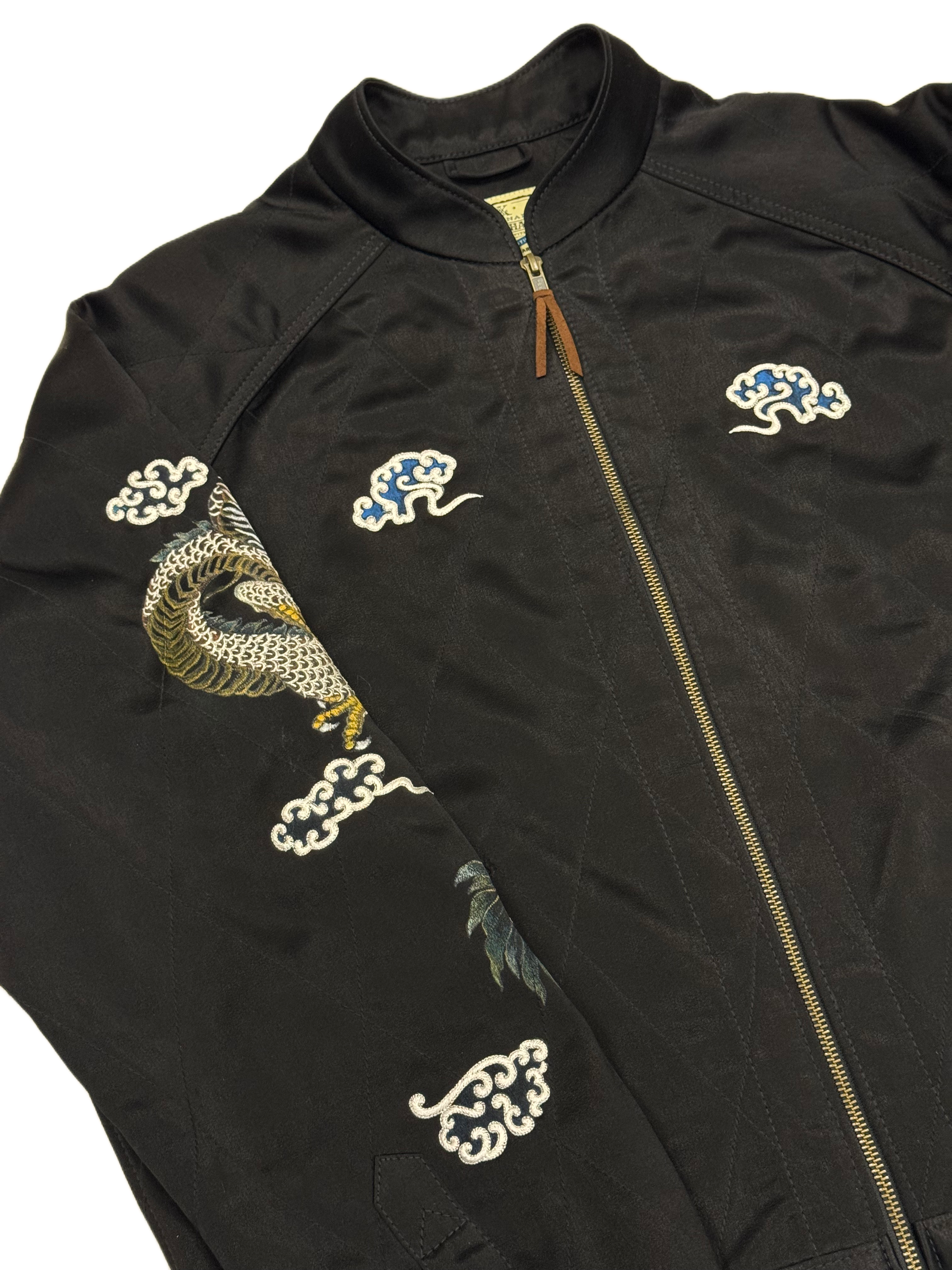 AK/PR/LOT3/JKT/054 Black Satin Hand Painted Dragon Souvenir Jacket - BLACK