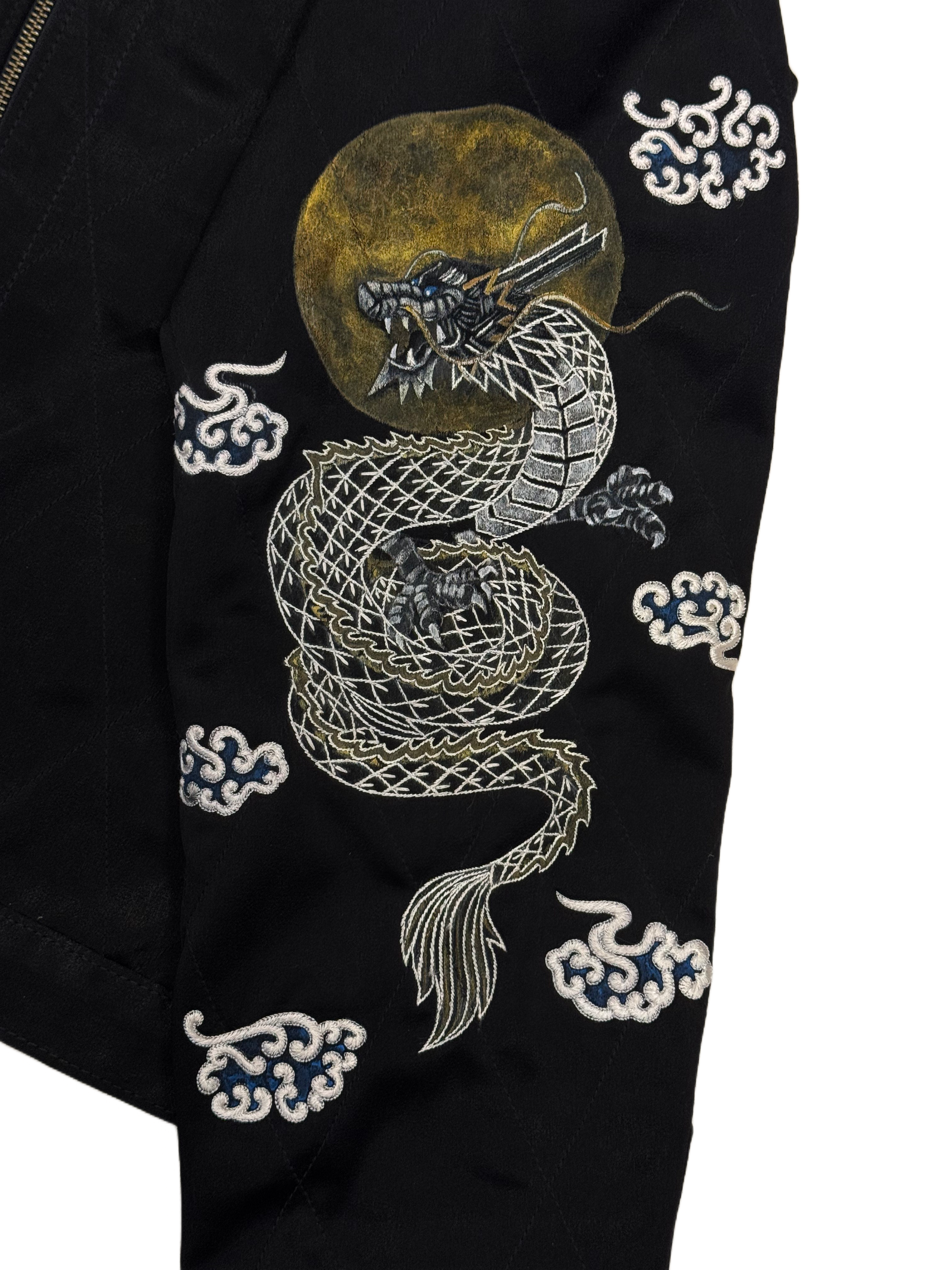 AK/PR/LOT3/JKT/054 Black Satin Hand Painted Dragon Souvenir Jacket - BLACK