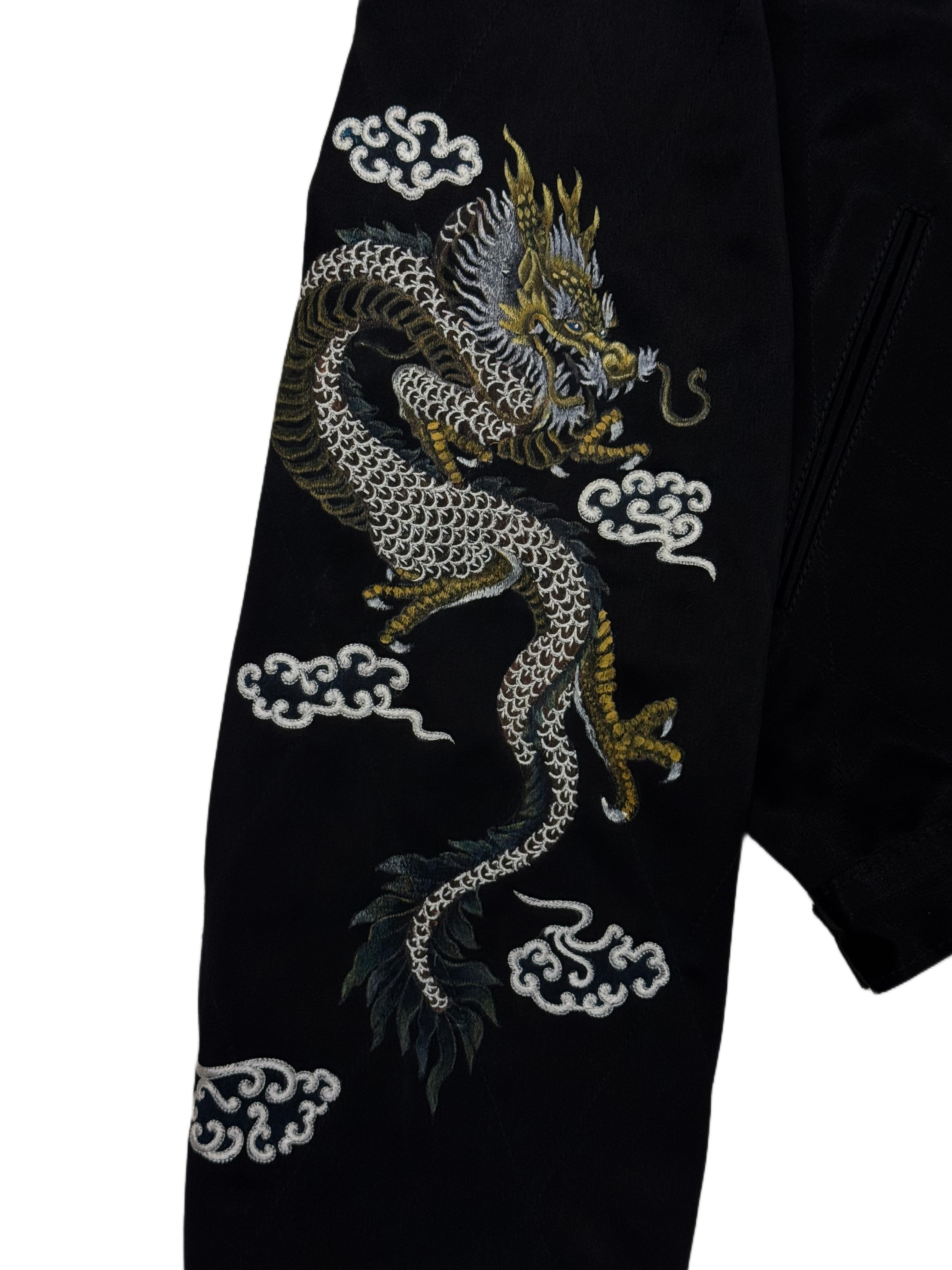 AK/PR/LOT3/JKT/054 Black Satin Hand Painted Dragon Souvenir Jacket - BLACK