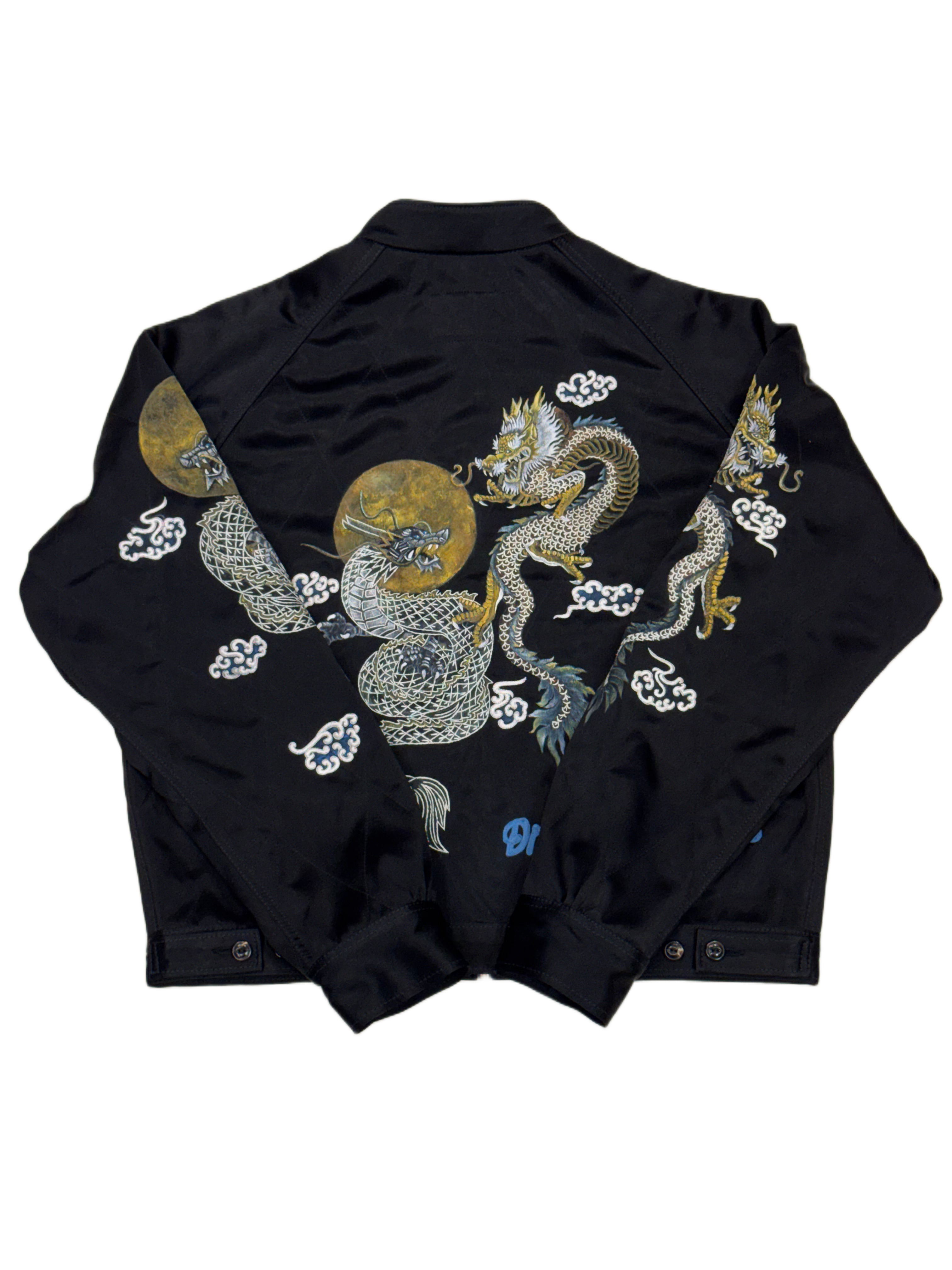 AK/PR/LOT3/JKT/054 Black Satin Hand Painted Dragon Souvenir Jacket - BLACK