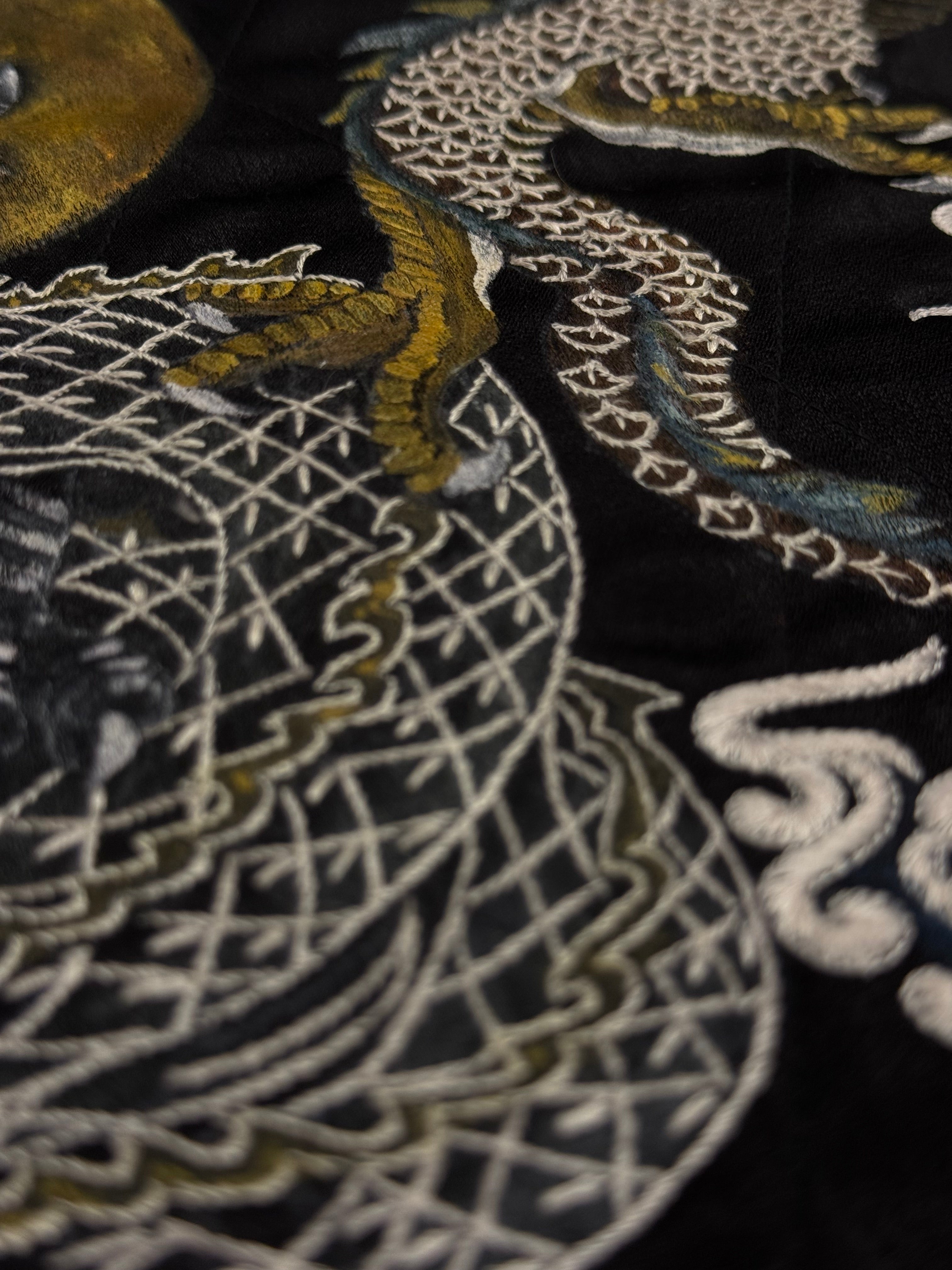 AK/PR/LOT3/JKT/054 Black Satin Hand Painted Dragon Souvenir Jacket - BLACK