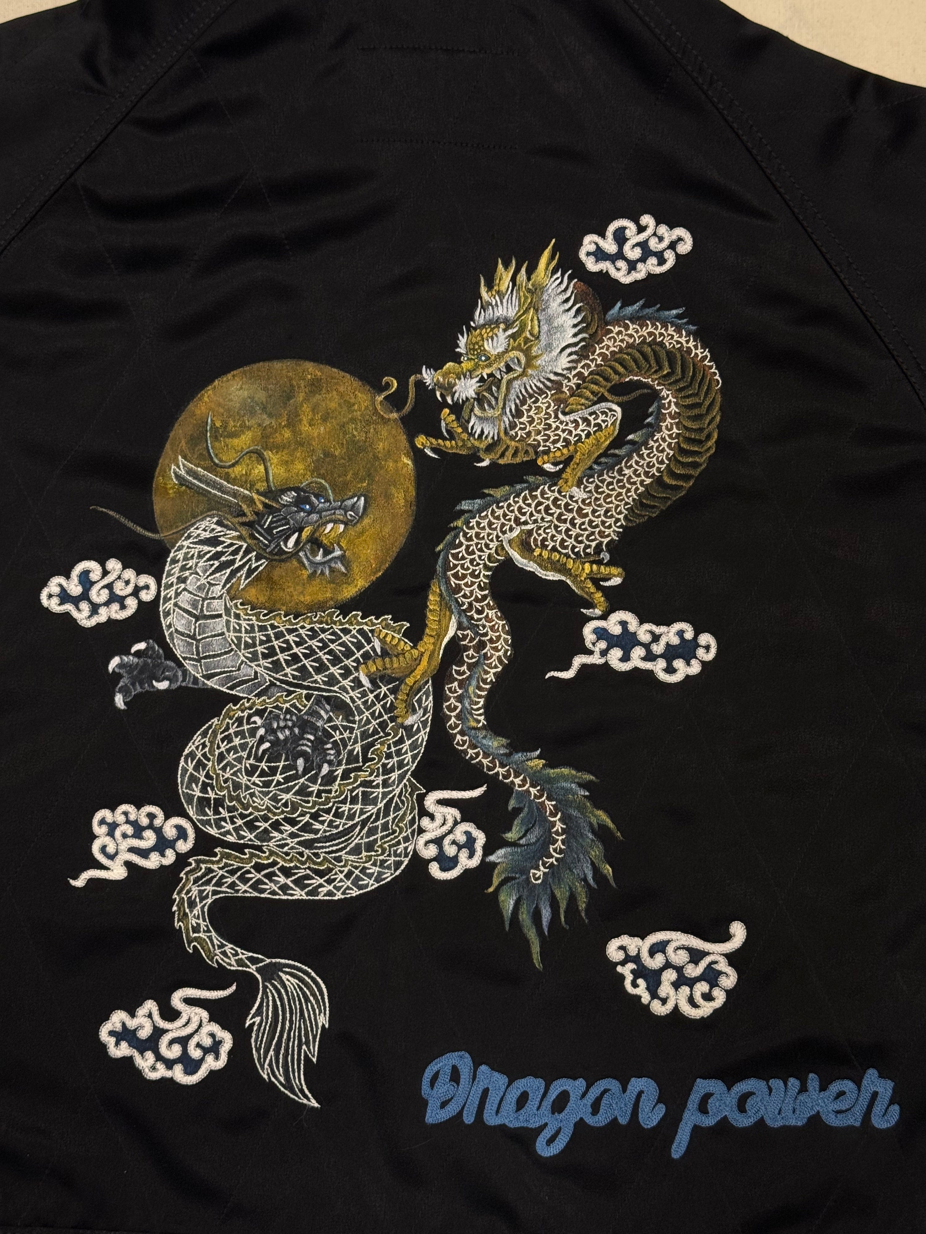 AK/PR/LOT3/JKT/054 Black Satin Hand Painted Dragon Souvenir Jacket - BLACK