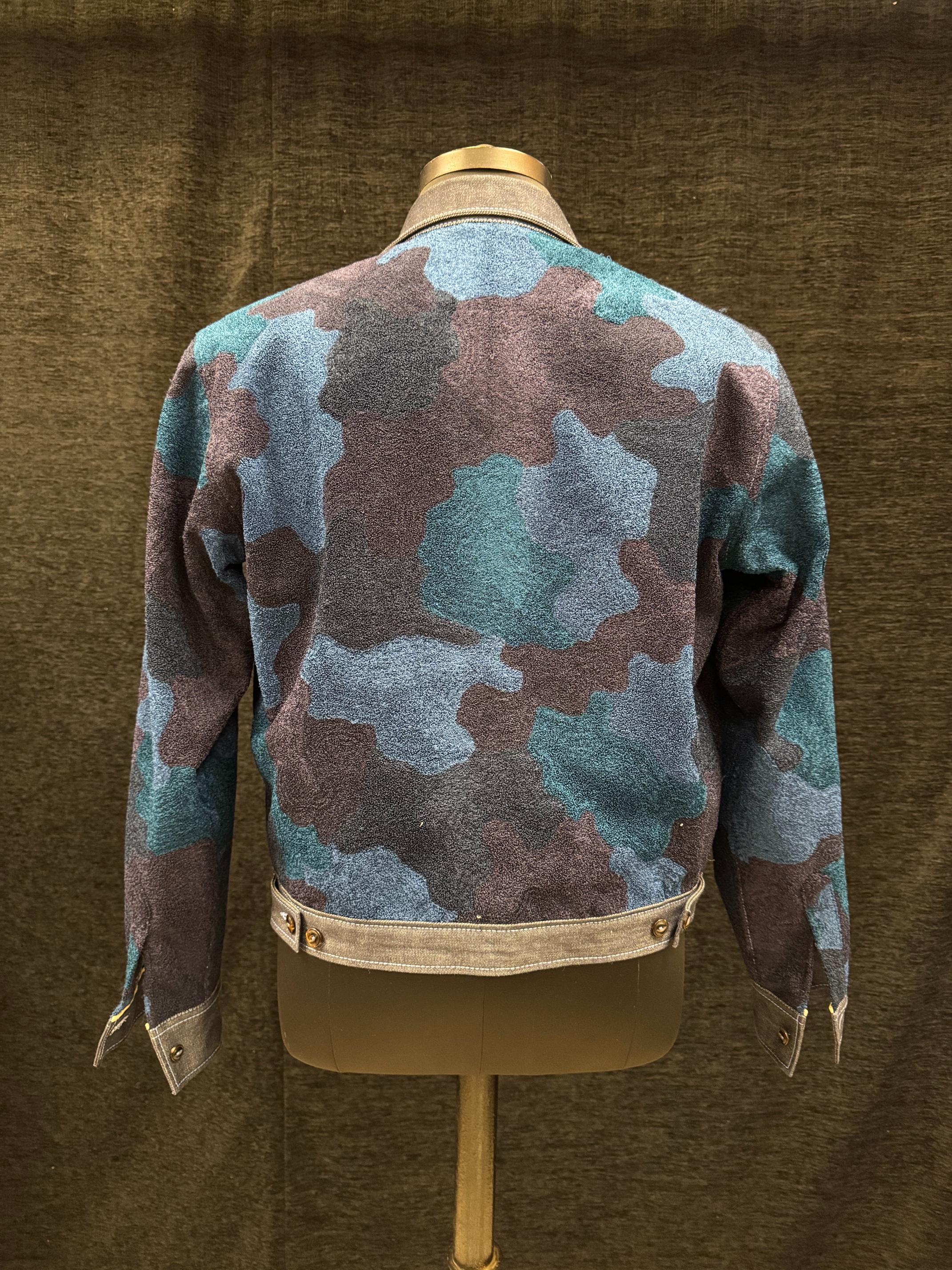 AK/PR/LOT4/JKT/061 Blue Hand Chainstitch Embroidered Camo Denim Jacket - BLUE