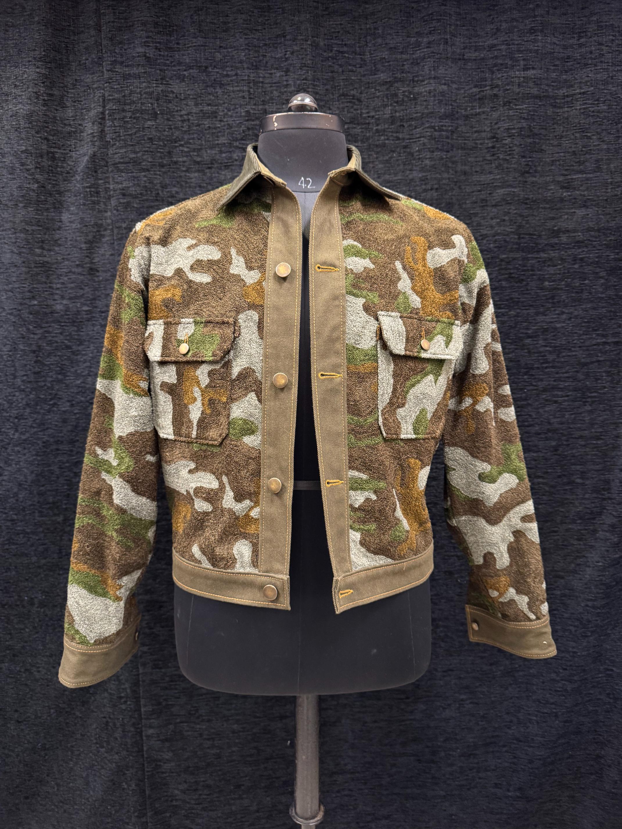 AK/PR/LOT4/JKT/062 Green Hand Chainstitch Embroidered Camo Denim Jacket - GREEN