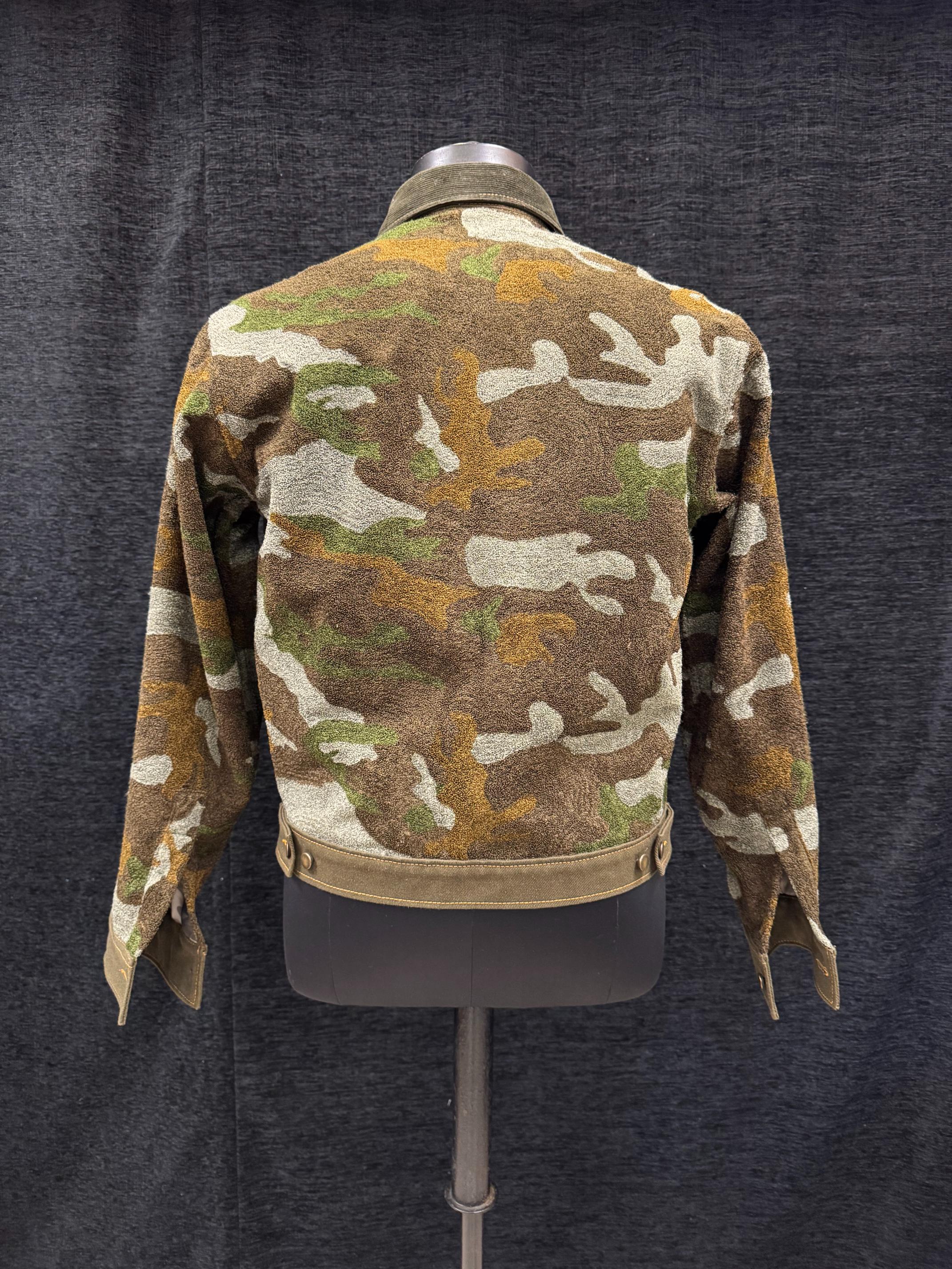 AK/PR/LOT4/JKT/062 Green Hand Chainstitch Embroidered Camo Denim Jacket - GREEN