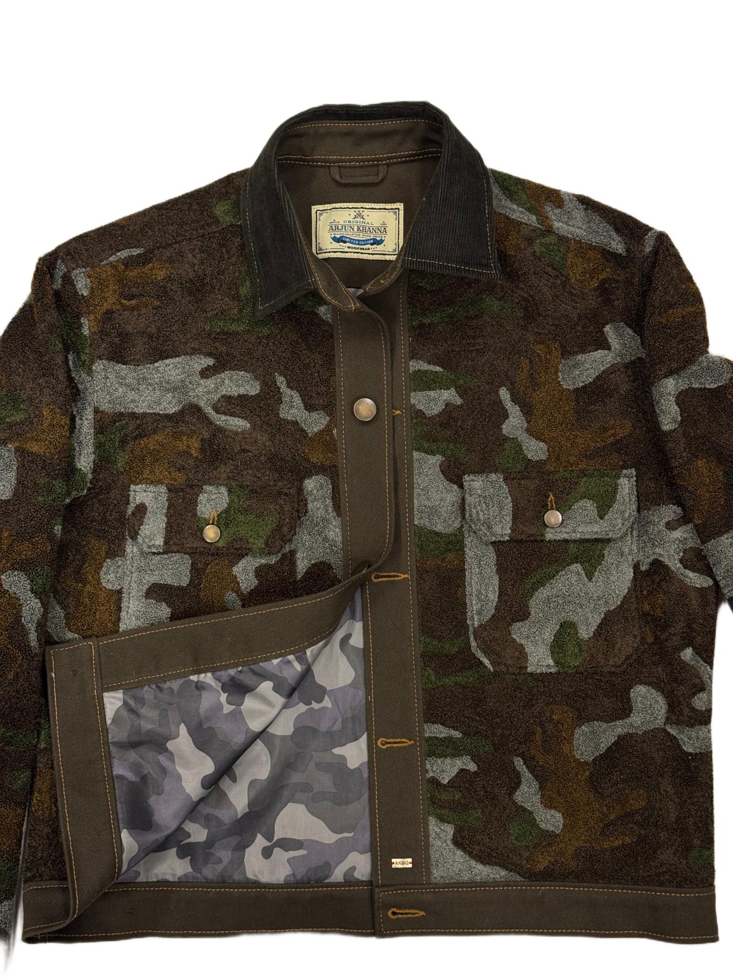 AK/PR/LOT4/JKT/062 Green Hand Chainstitch Embroidered Camo Denim Jacket - GREEN