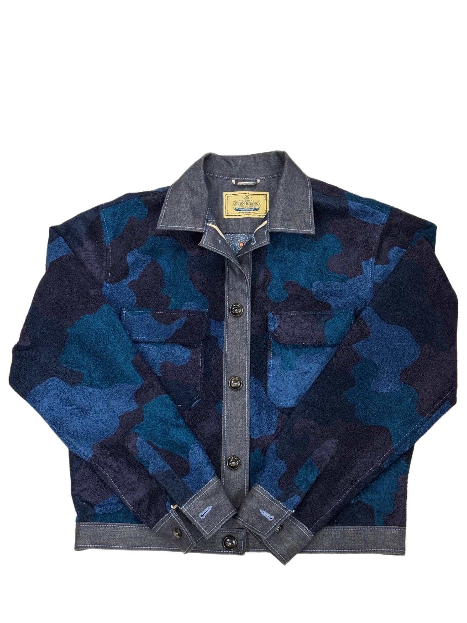 AK/PR/LOT4/JKT/061 Blue Hand Chainstitch Embroidered Camo Denim Jacket - BLUE