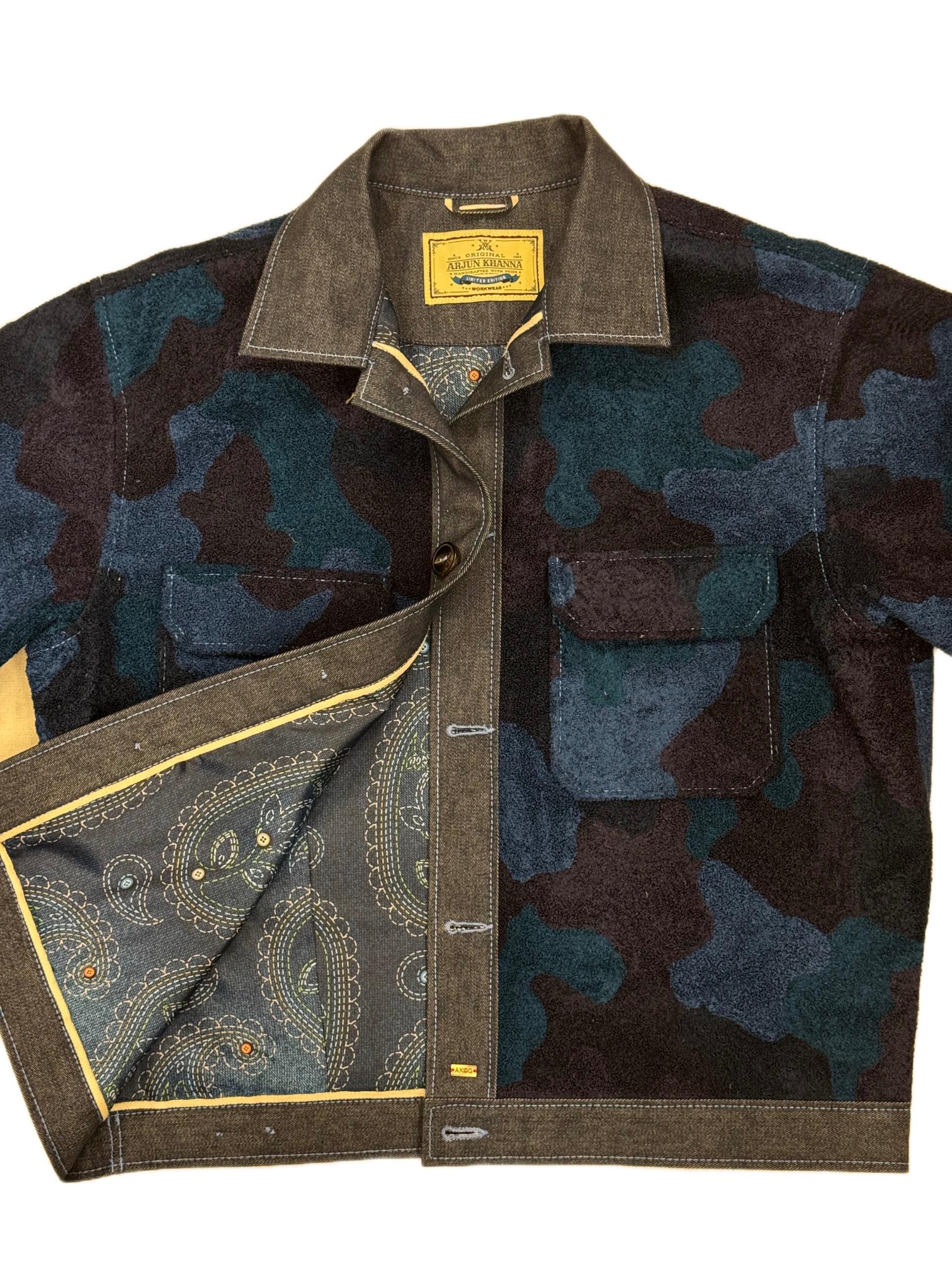 AK/PR/LOT4/JKT/061 Blue Hand Chainstitch Embroidered Camo Denim Jacket - BLUE