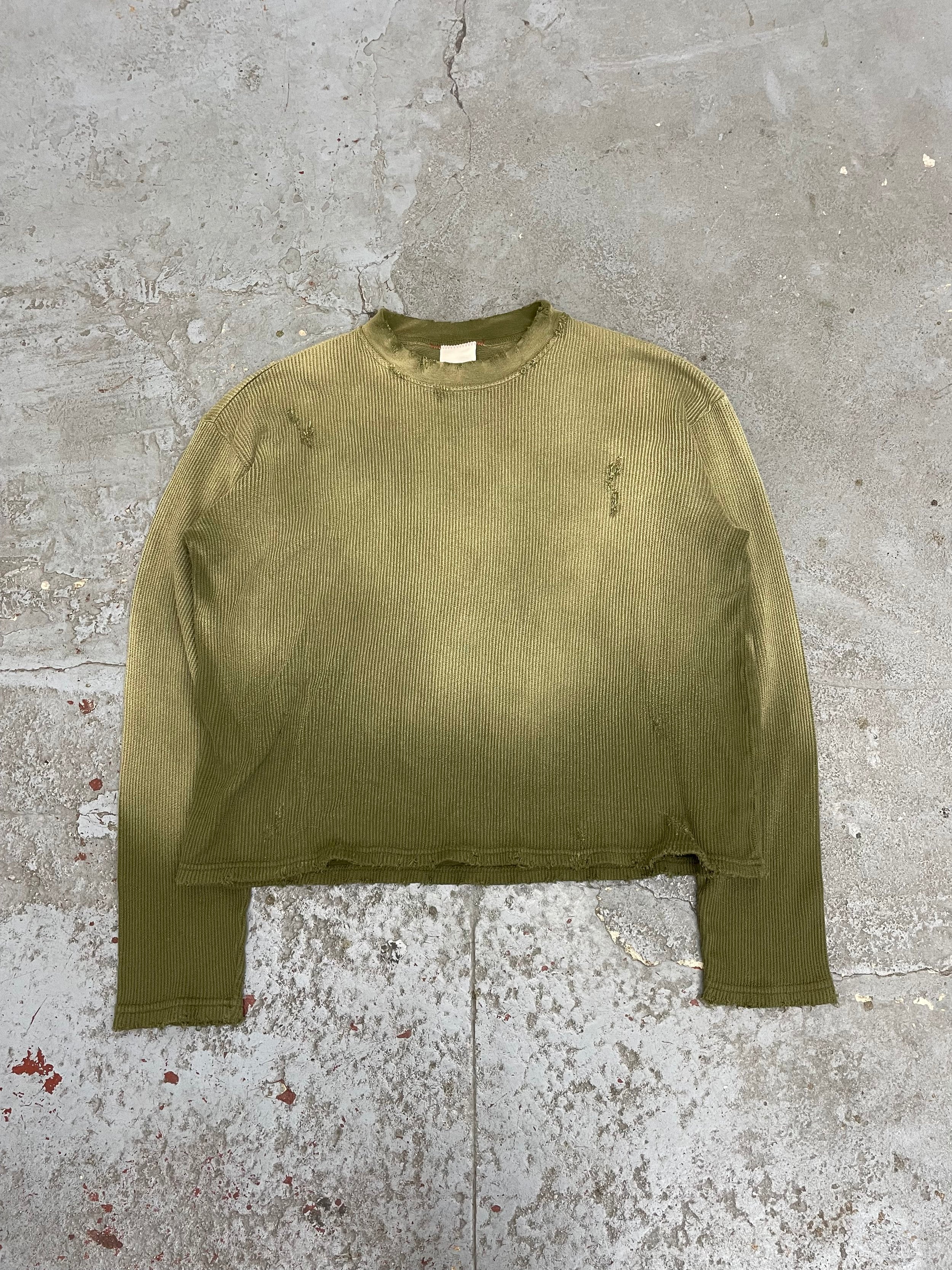 OVERSIZED CROP WAFFLE KNIT - AGED MILITARY GREEN