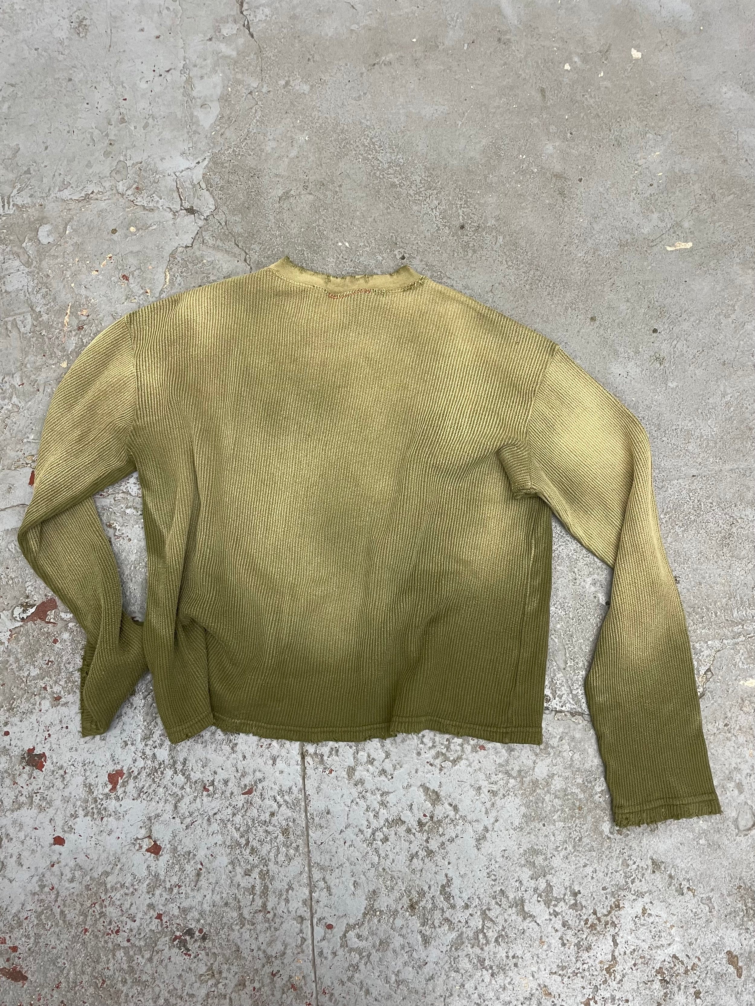 OVERSIZED CROP WAFFLE KNIT - AGED MILITARY GREEN