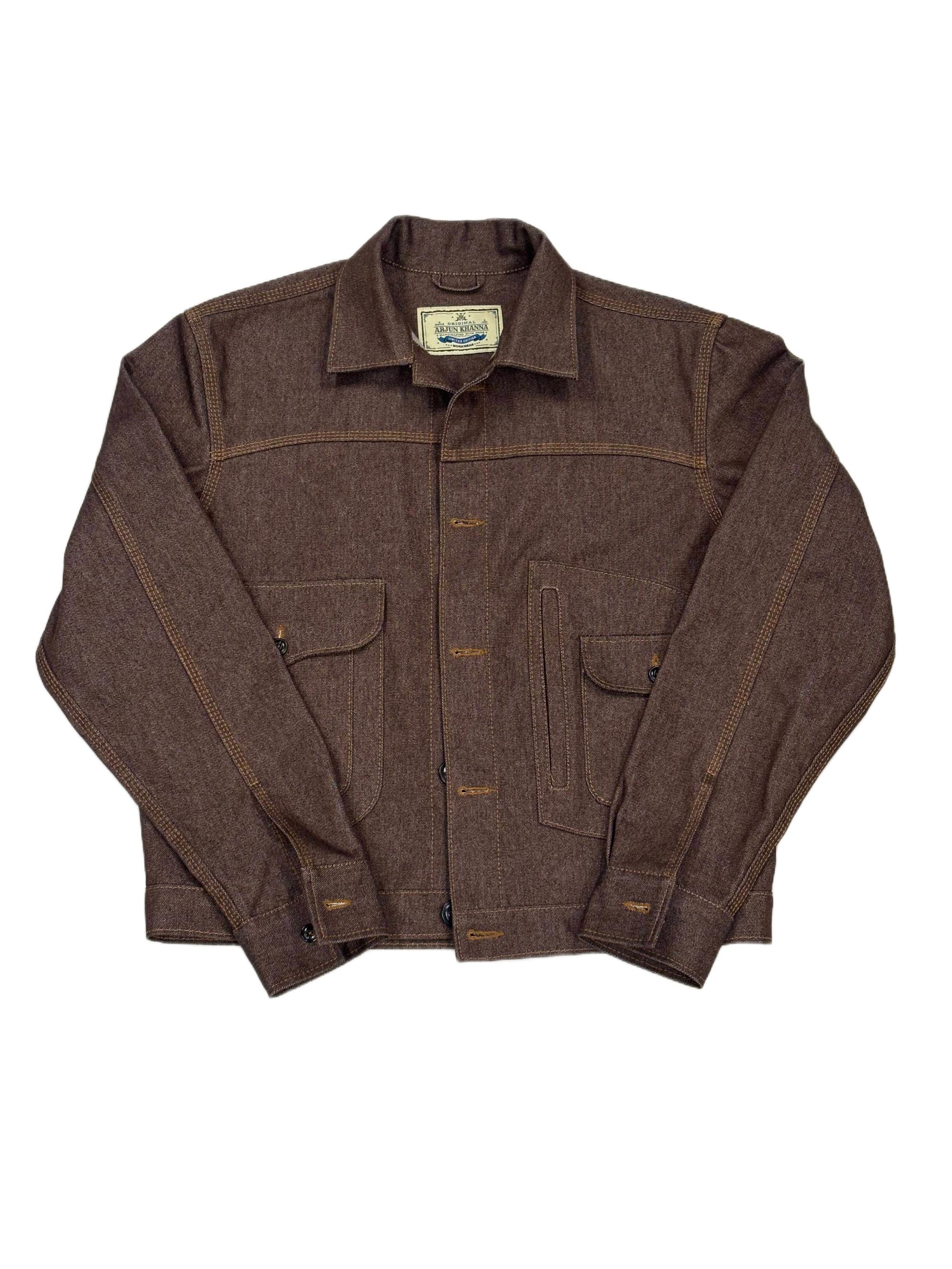 AK/PR/LOT2/JKT/042 Denim Document Jacket with curved yoke and White selvedge - BROWN