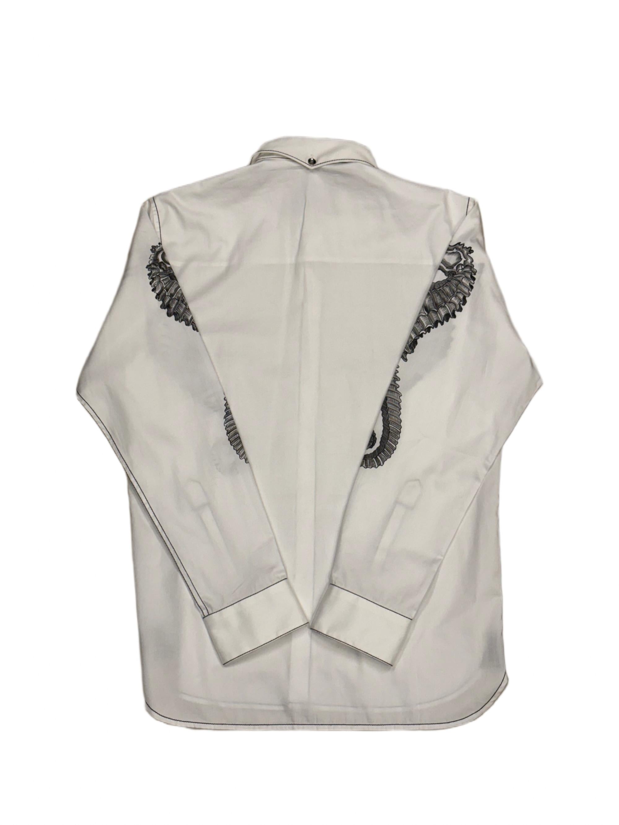 AK/PR/LOT2/SHRT063 Handpainted Seahorse on sleeves and black contrast stiching - WHITE