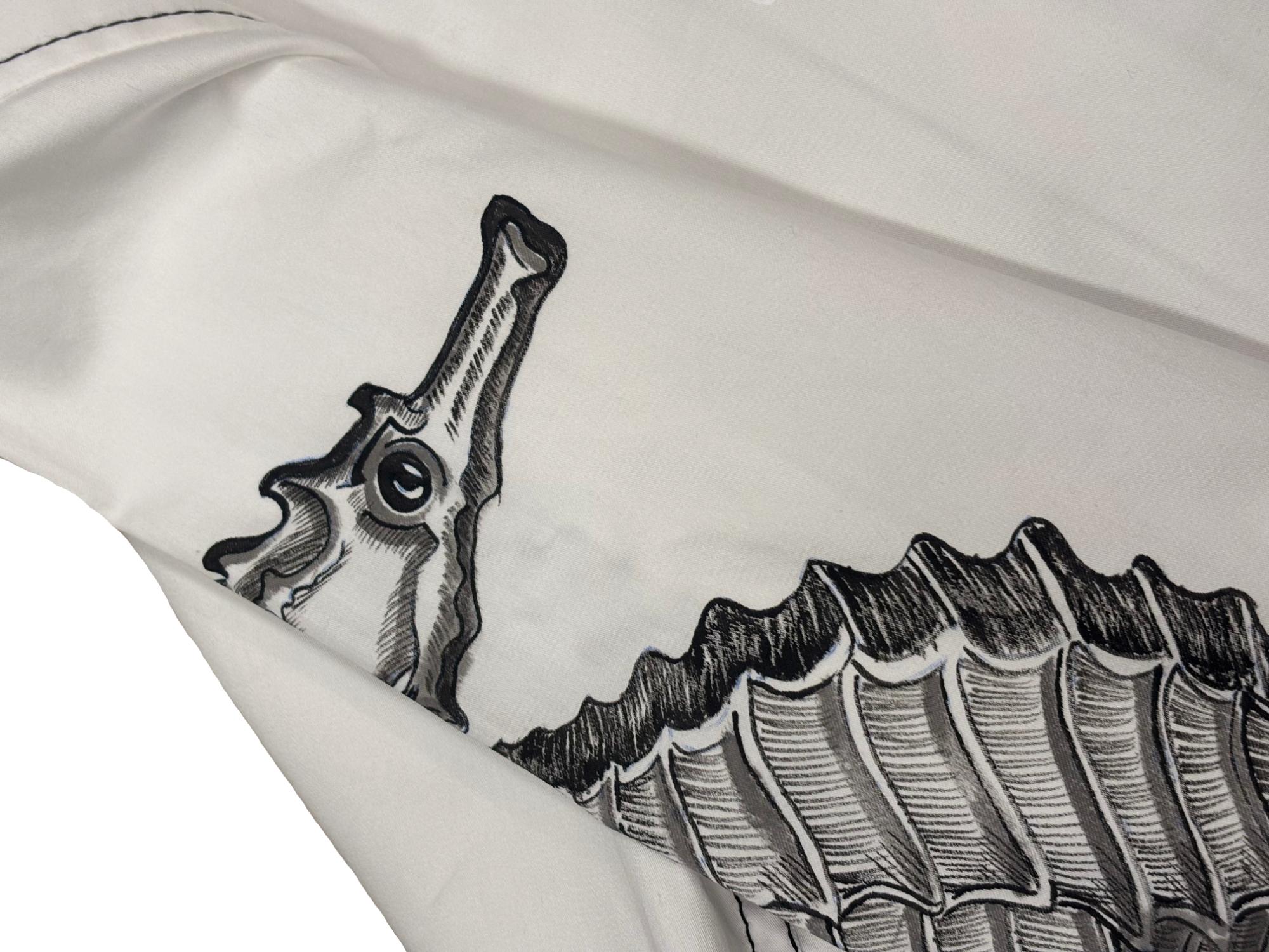 AK/PR/LOT2/SHRT063 Handpainted Seahorse on sleeves and black contrast stiching - WHITE