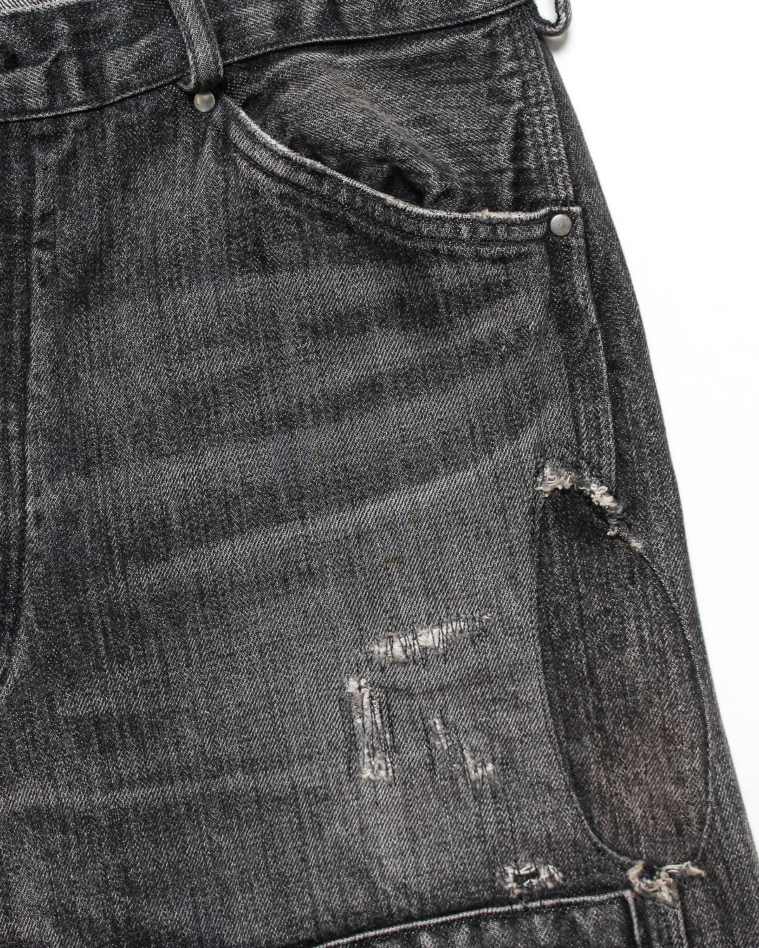 30S BLACK DENIM PANTS REPAIRED - BLACK AGING