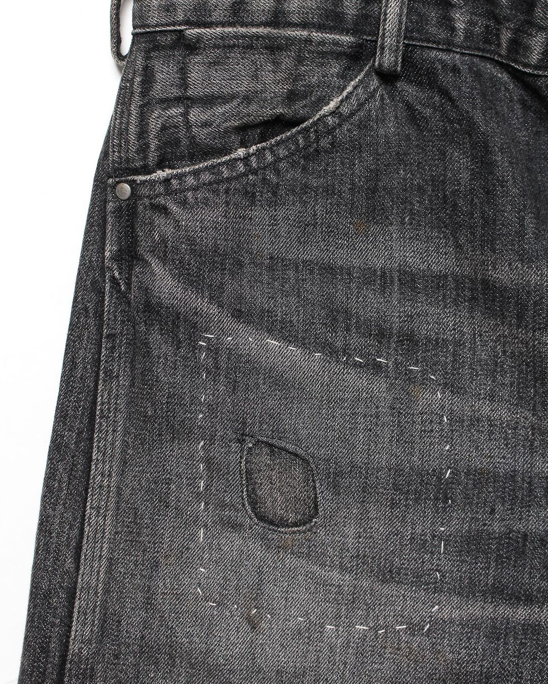 30S BLACK DENIM PANTS REPAIRED - BLACK AGING