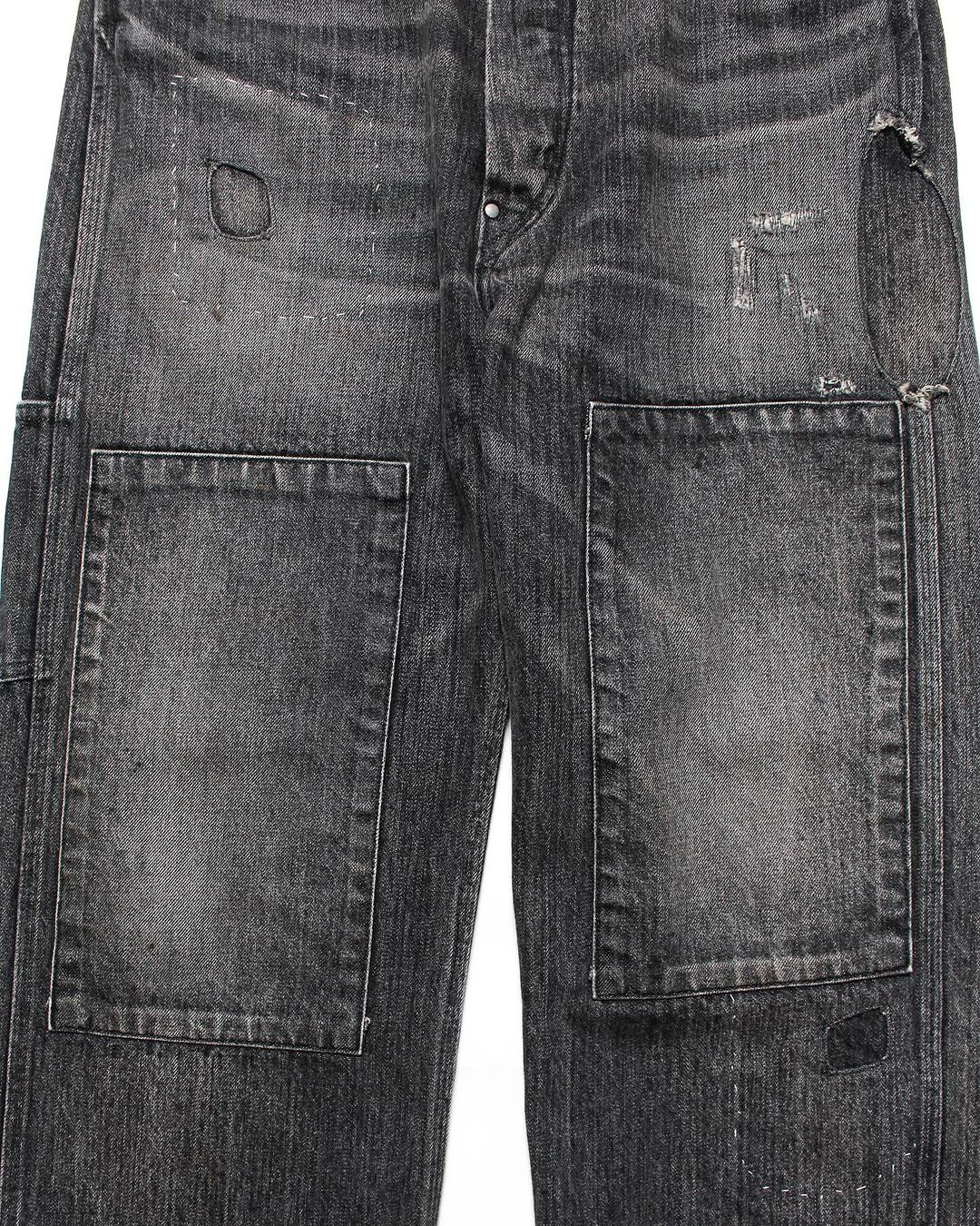 30S BLACK DENIM PANTS REPAIRED - BLACK AGING