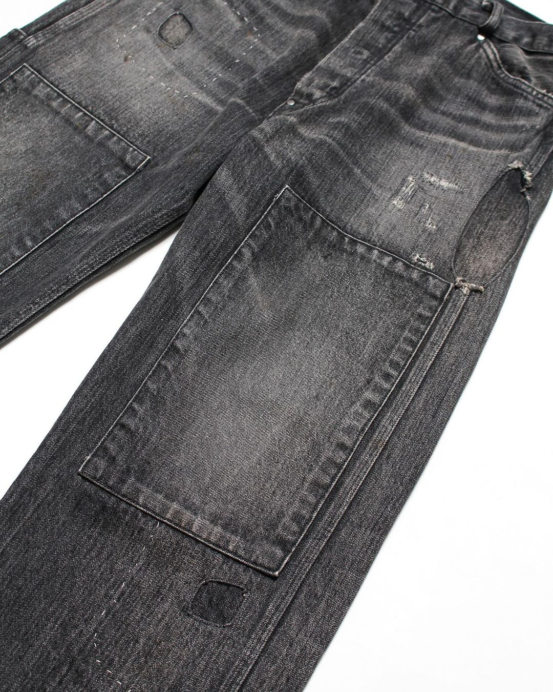 30S BLACK DENIM PANTS REPAIRED - BLACK AGING
