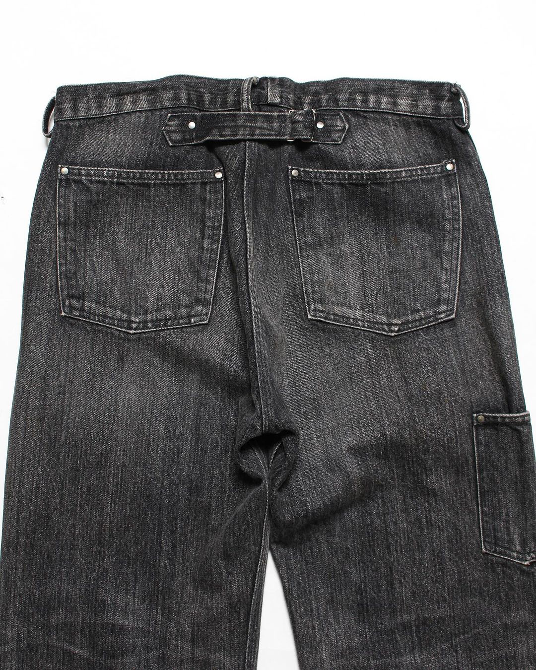 30S BLACK DENIM PANTS REPAIRED - BLACK AGING