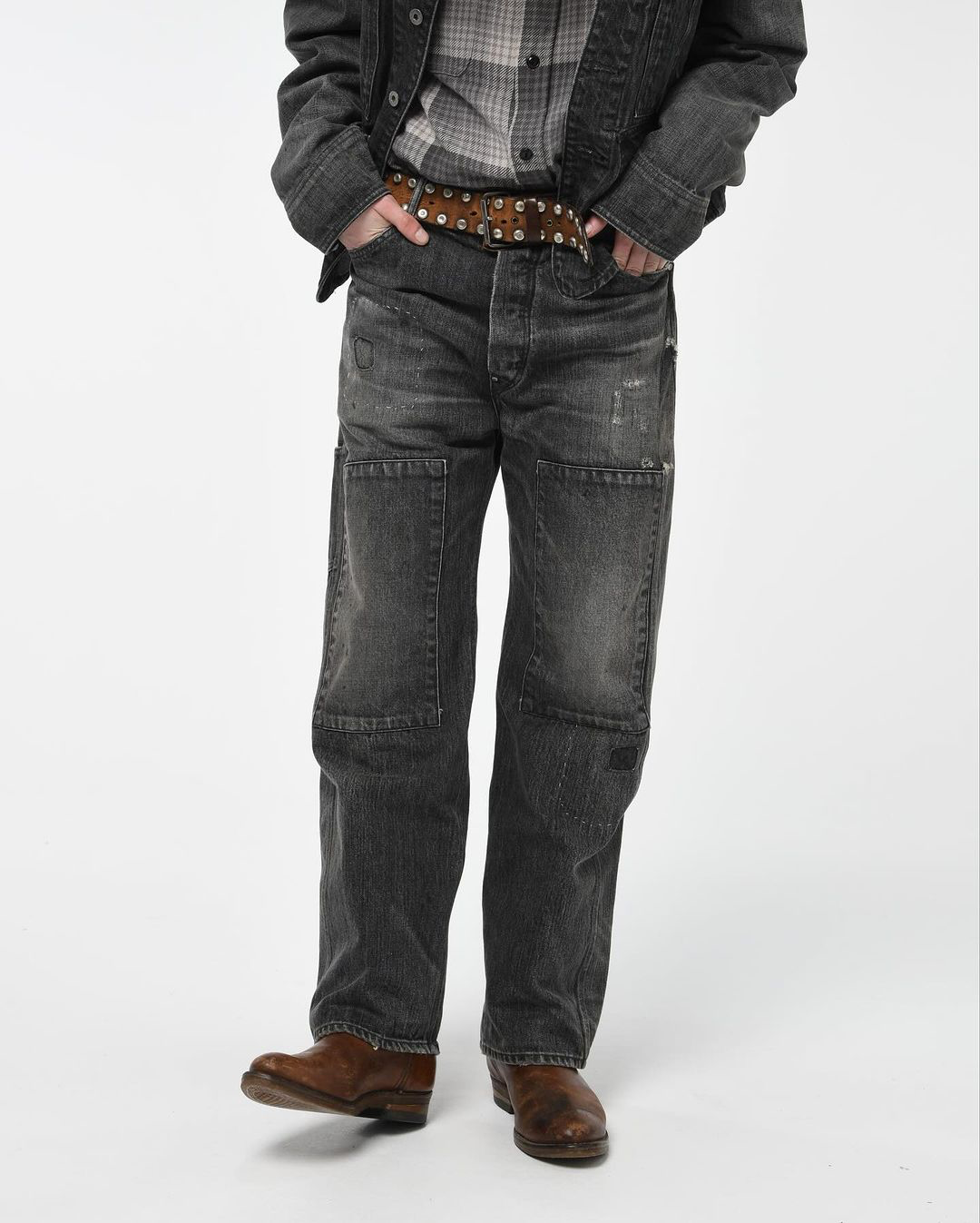 30S BLACK DENIM PANTS REPAIRED - BLACK AGING