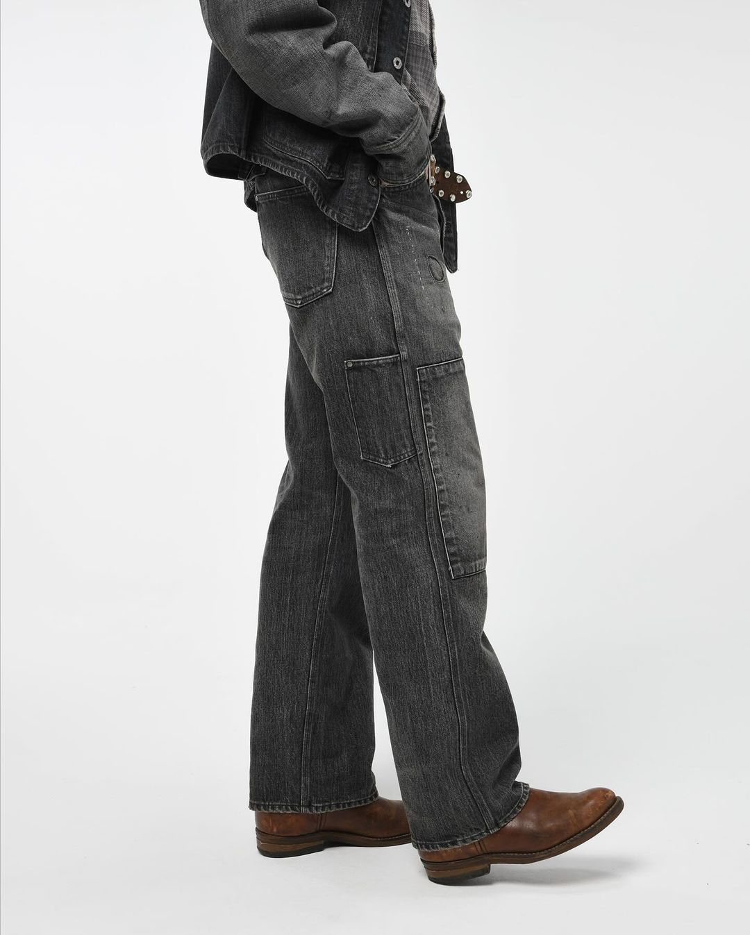 30S BLACK DENIM PANTS REPAIRED - BLACK AGING