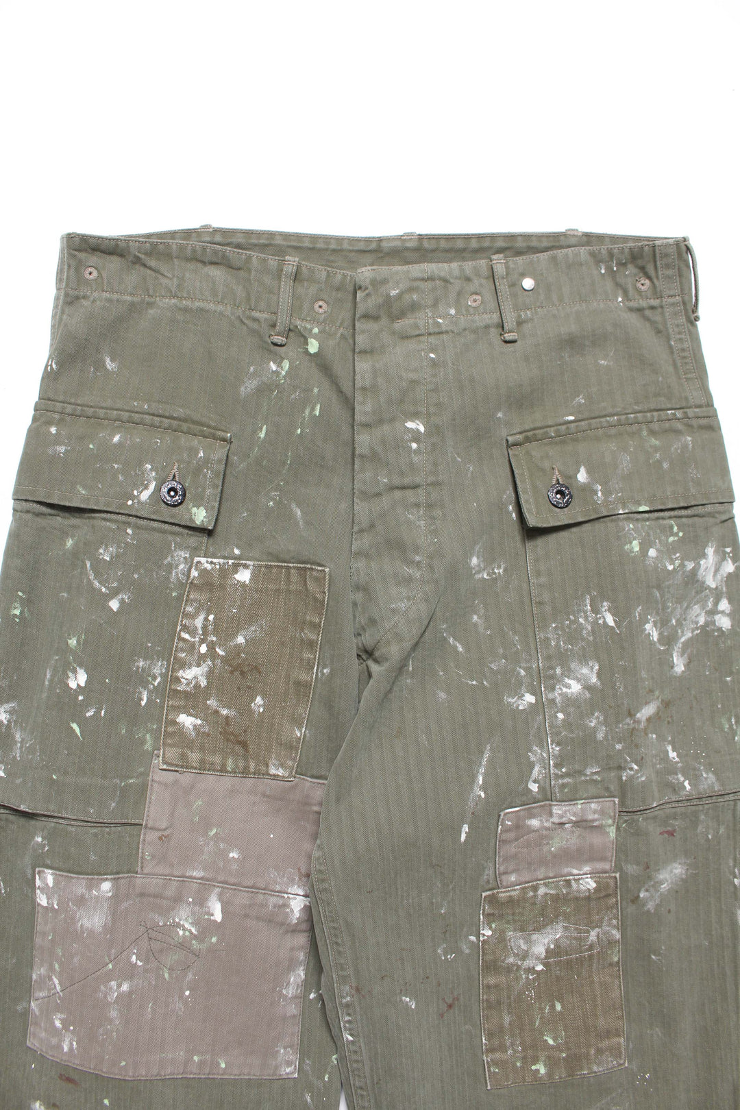 PAINT STAINED USMC P-44 HBT TROUSERS - PAINT STAINED OD