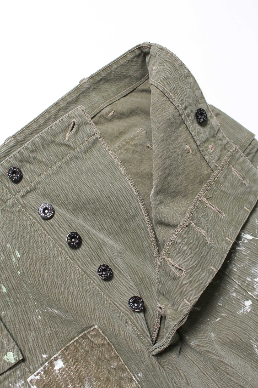 PAINT STAINED USMC P-44 HBT TROUSERS - PAINT STAINED OD