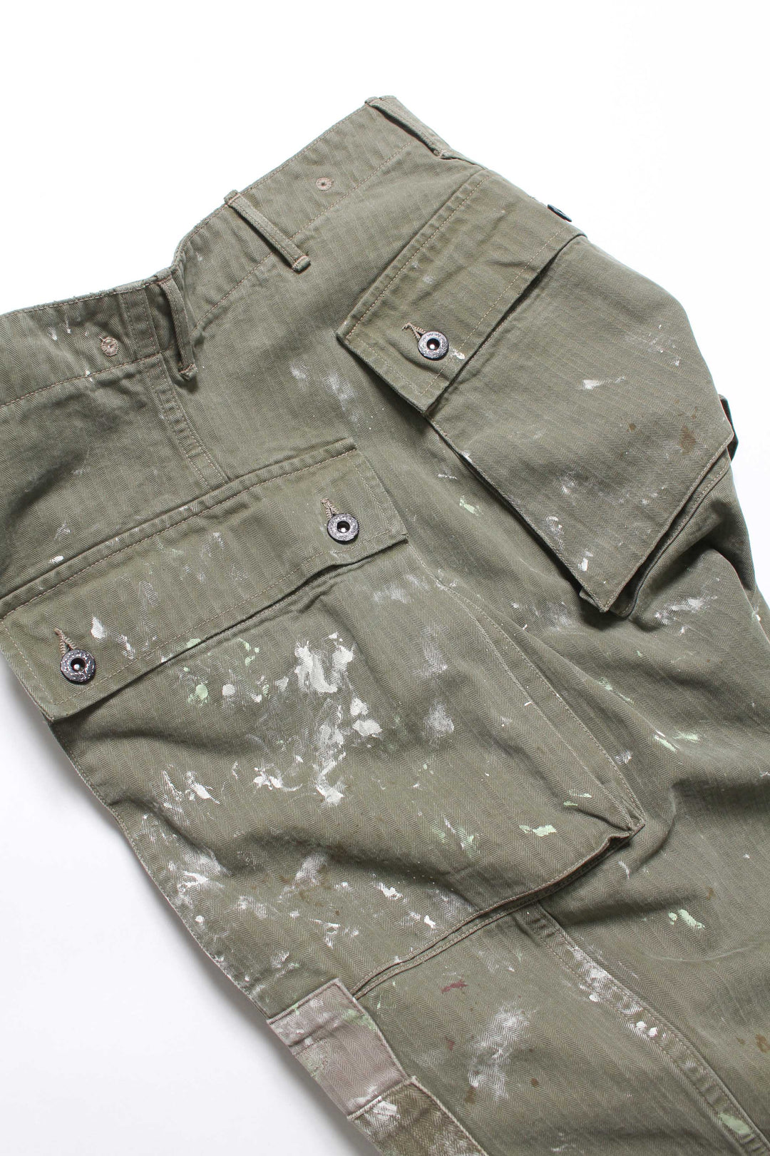 PAINT STAINED USMC P-44 HBT TROUSERS - PAINT STAINED OD
