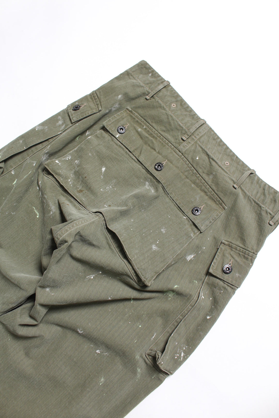 PAINT STAINED USMC P-44 HBT TROUSERS - PAINT STAINED OD