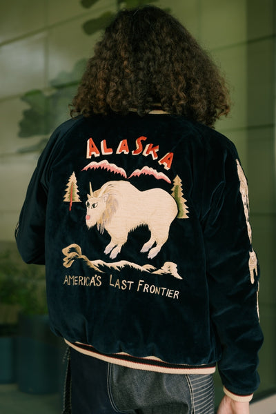 TT15544-128 LATE 1950S STYLE VELVETEEN SOUVENIR JACKET MOUNTAIN GOAT ×